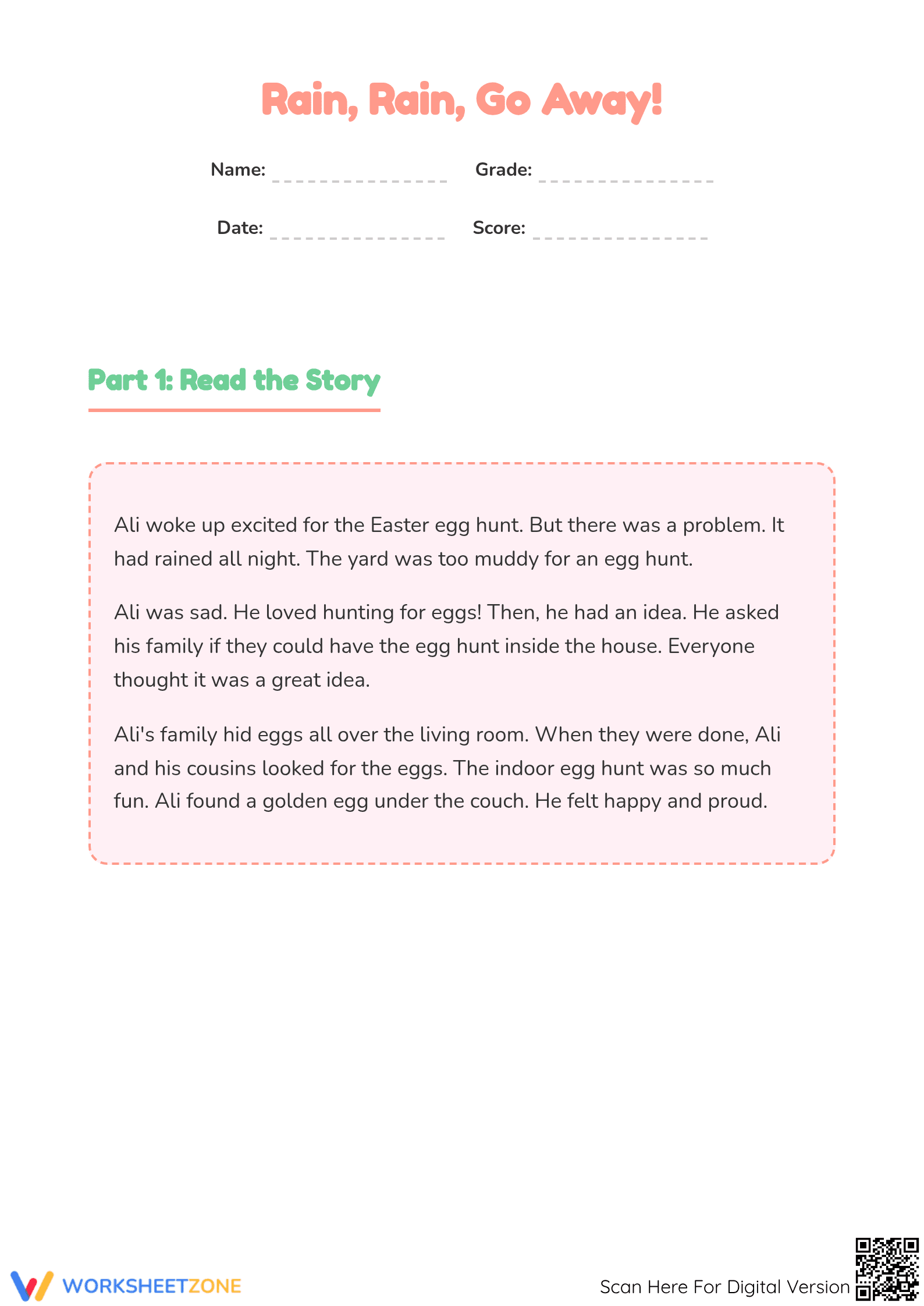 Rain, Rain, Go Away! - Reading Comprehension - Page 1