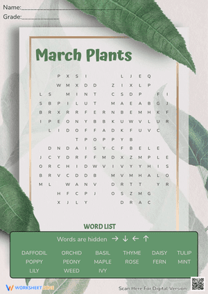 Explore March Plants Worksheet