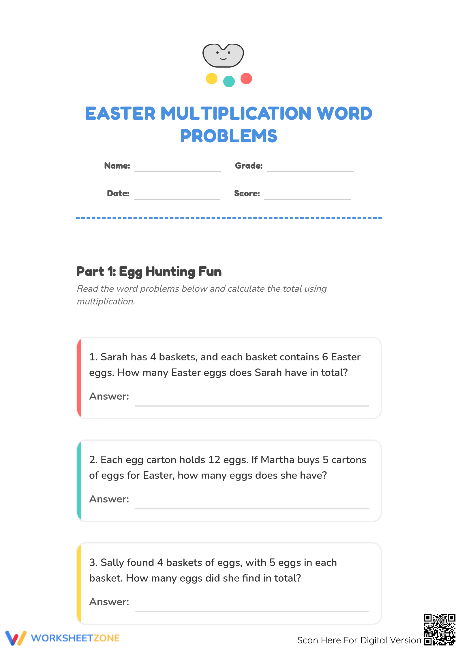 Easter Multiplication Word Problems | Printable Grade 3-5 - Page 1