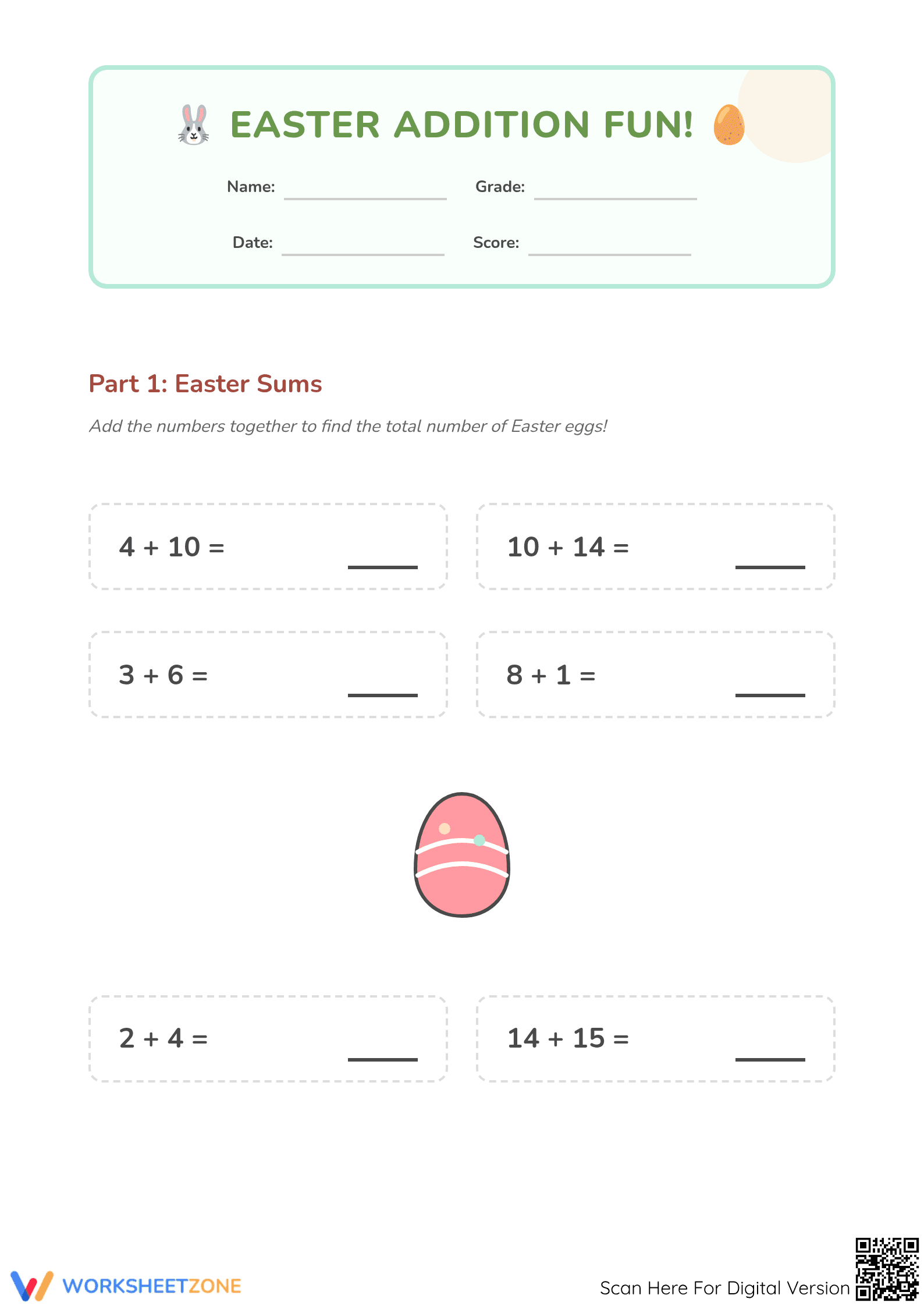 Easter Addition Practice Worksheet | Grade 1-2 Ready - Page 1