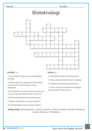 Biotechnology Crossword | Grade 10 Biology Essential
