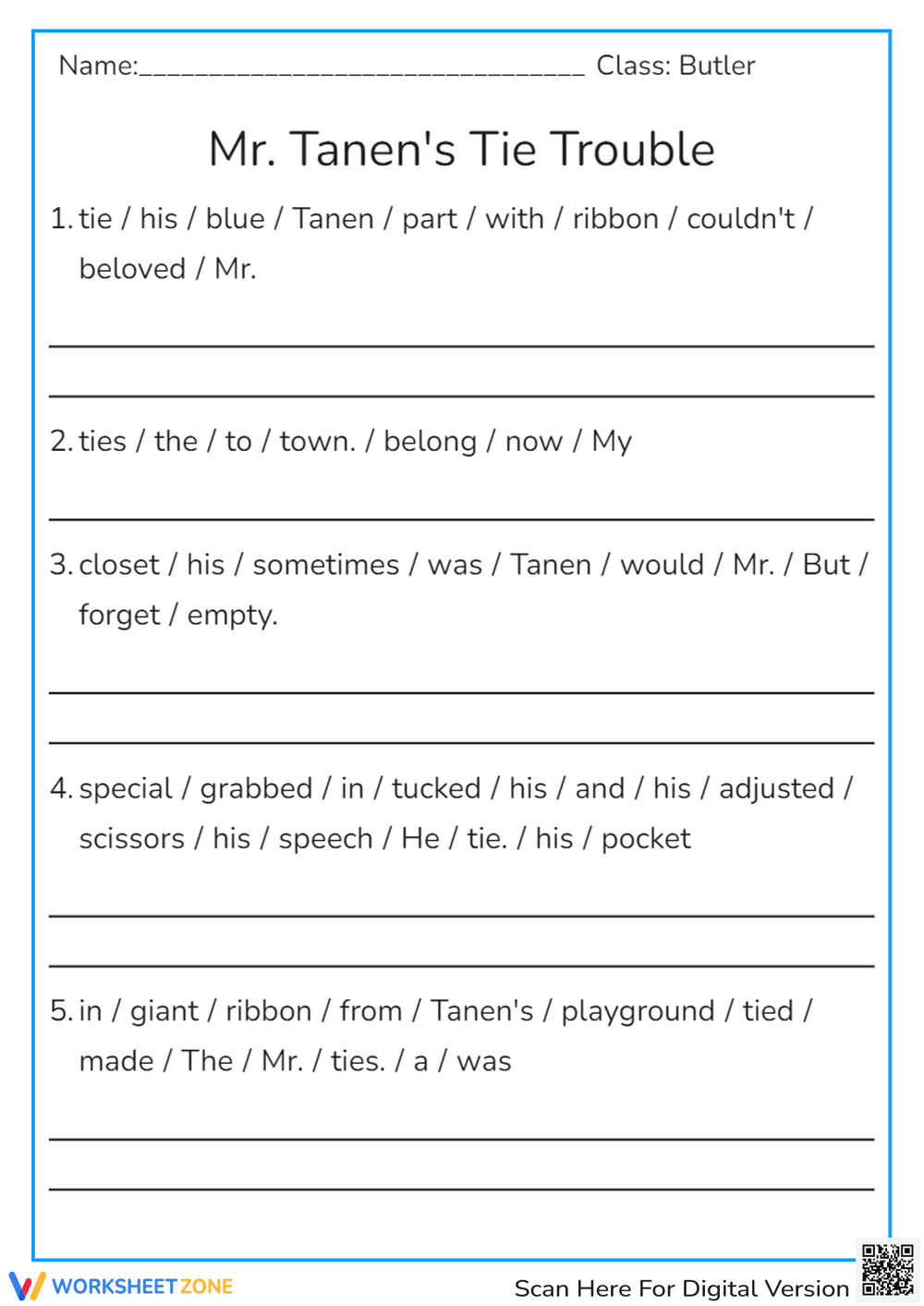Essential Grade 2 Sentence Scramble — Printable Worksheet - Page 1