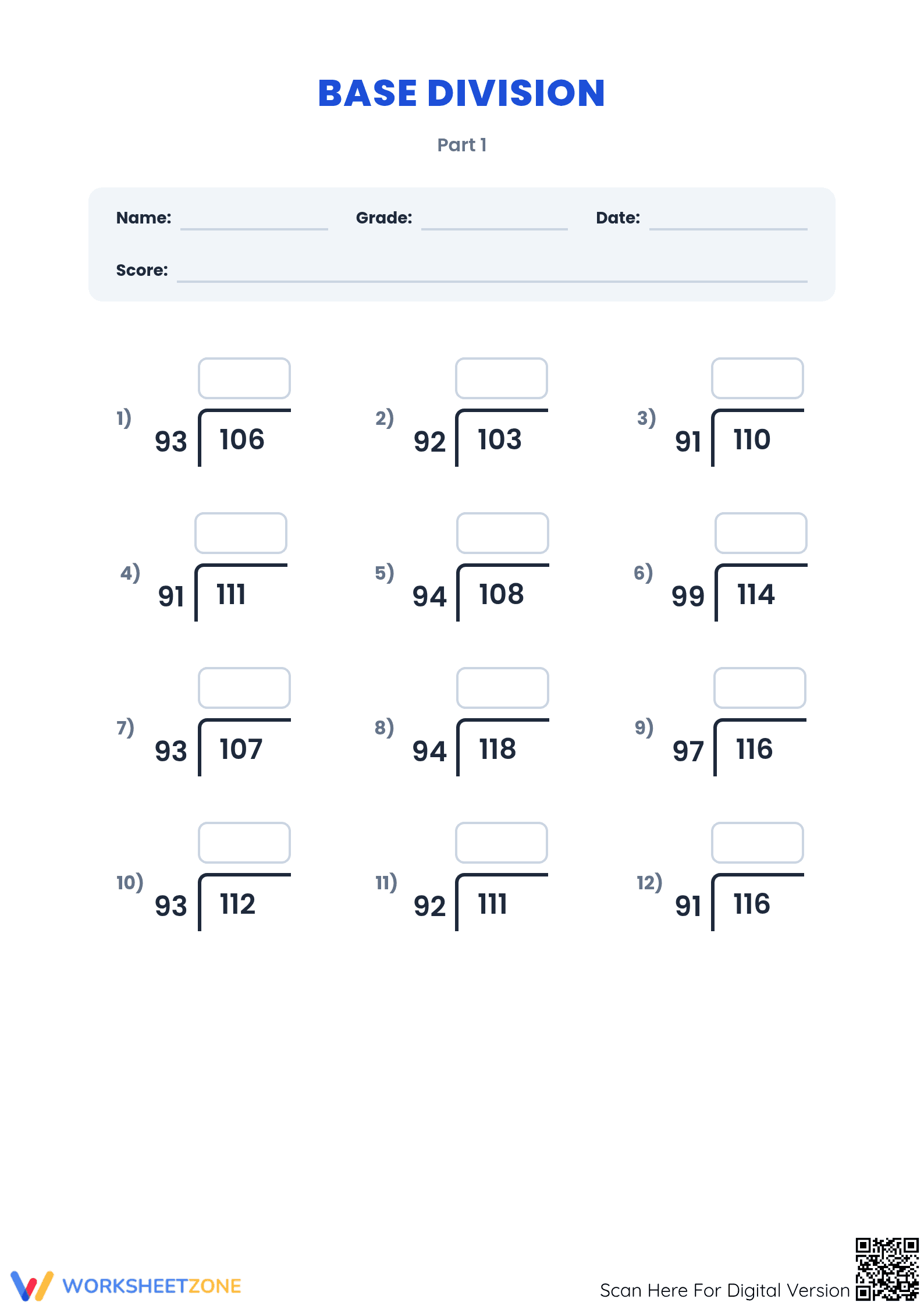 Printable Base Division Worksheet | Grade 5 Math - Page 1