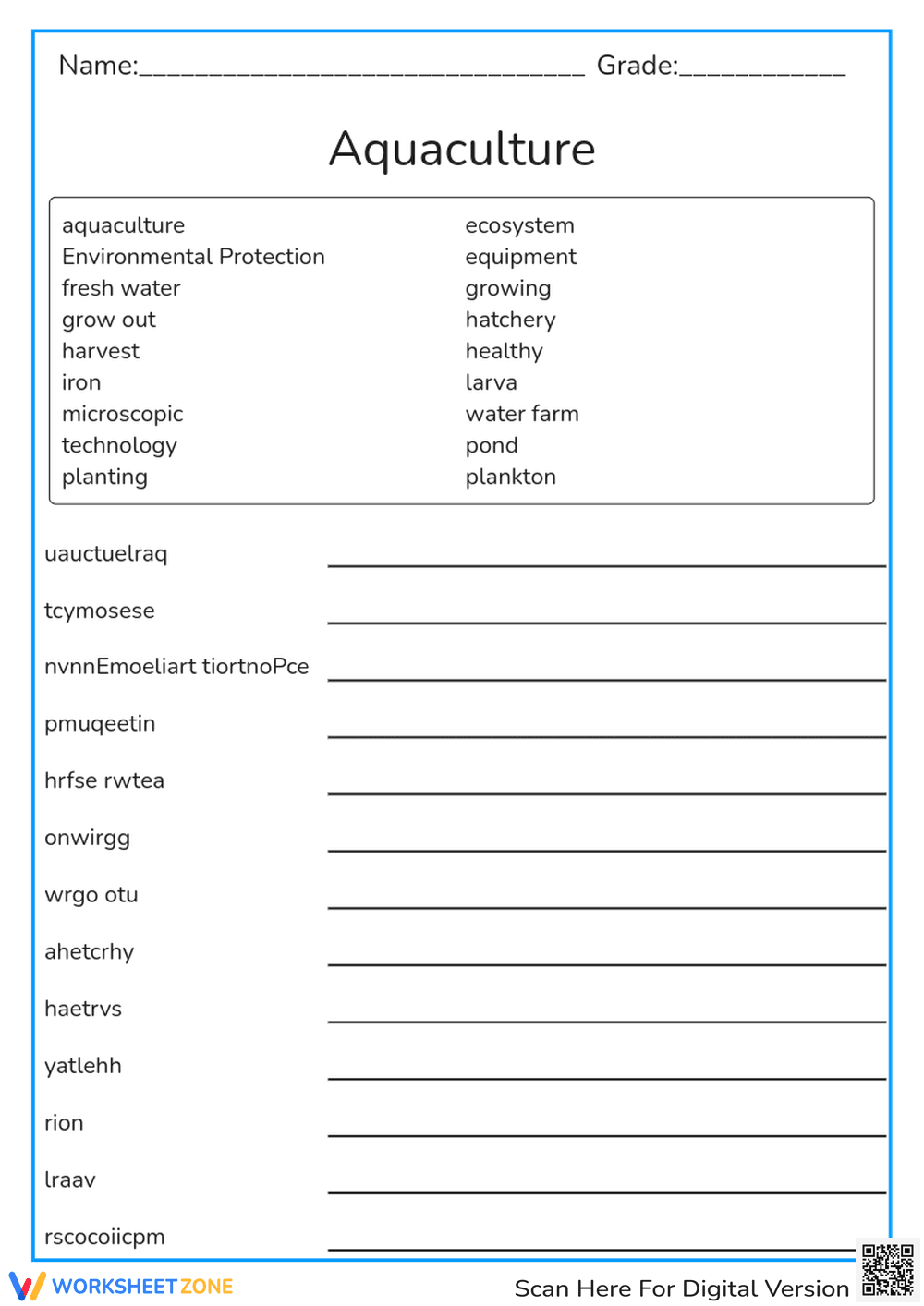 Aquaculture Worksheet - Page 1