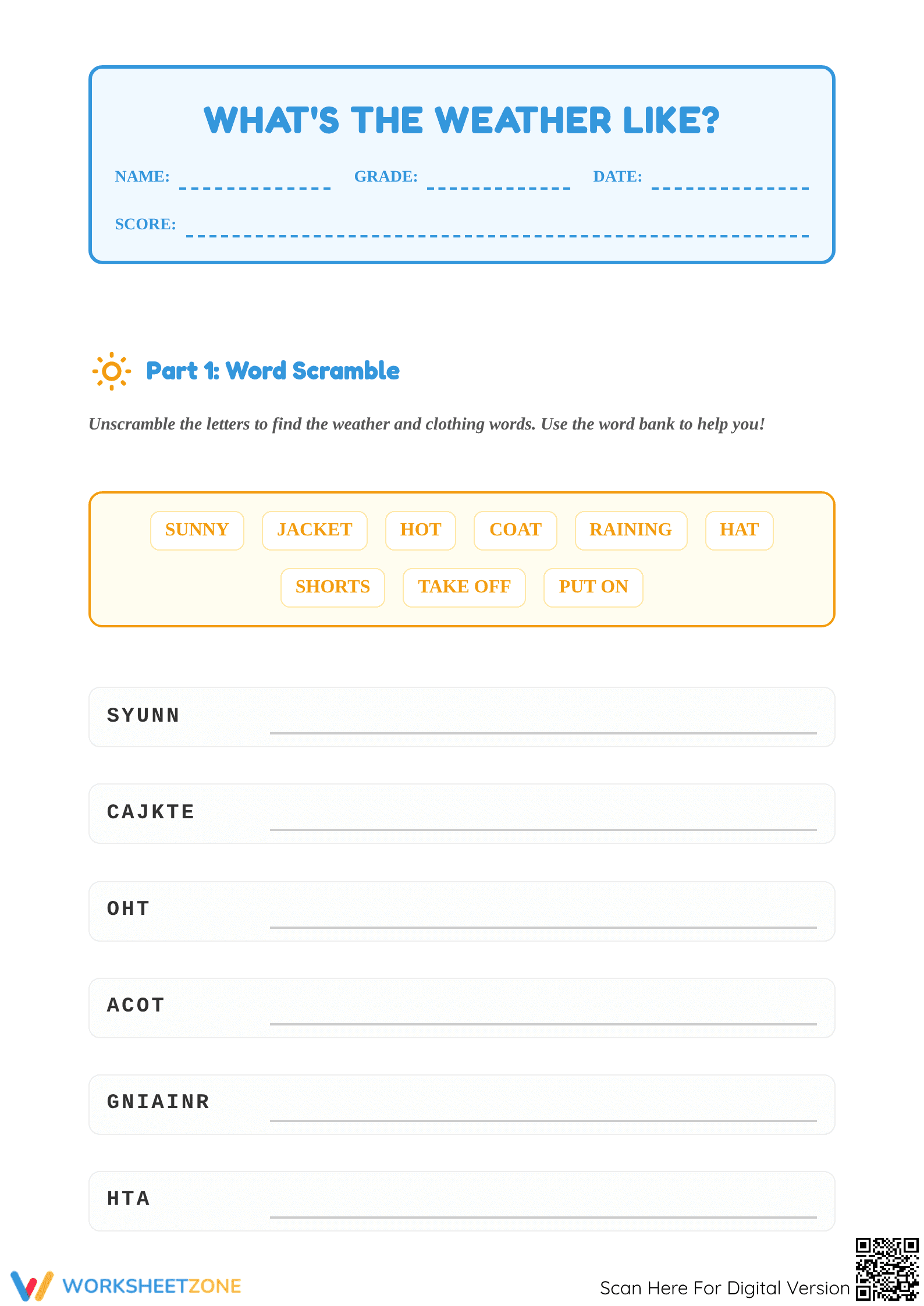 Weather Vocabulary Worksheet | Grade 2 Printable - Page 1
