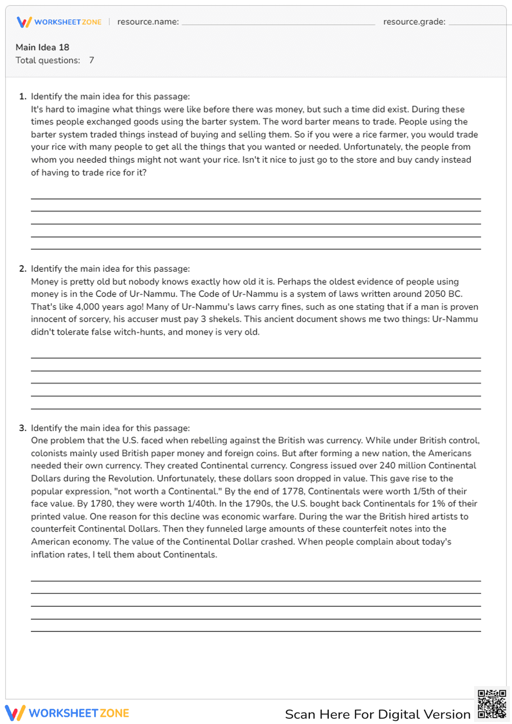 Main Idea: Reading and Understanding Texts - Page 1