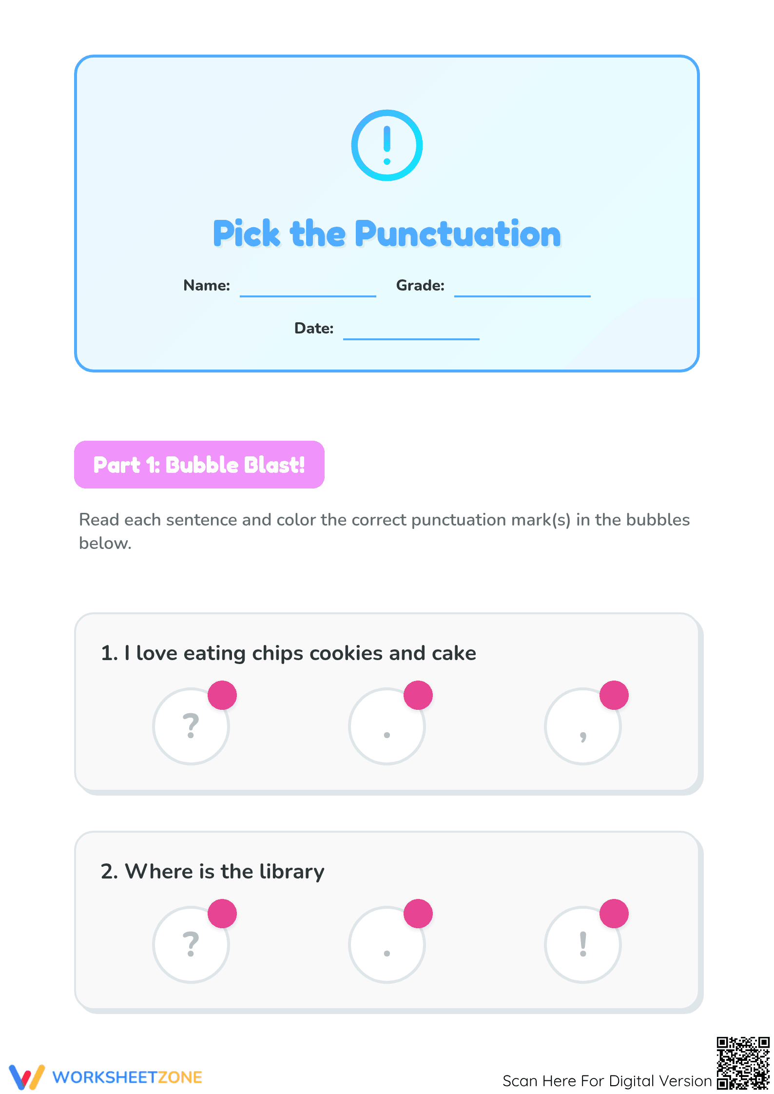 Pick the Punctuation Level 4 | Essential Grade 2 Worksheet - Page 1