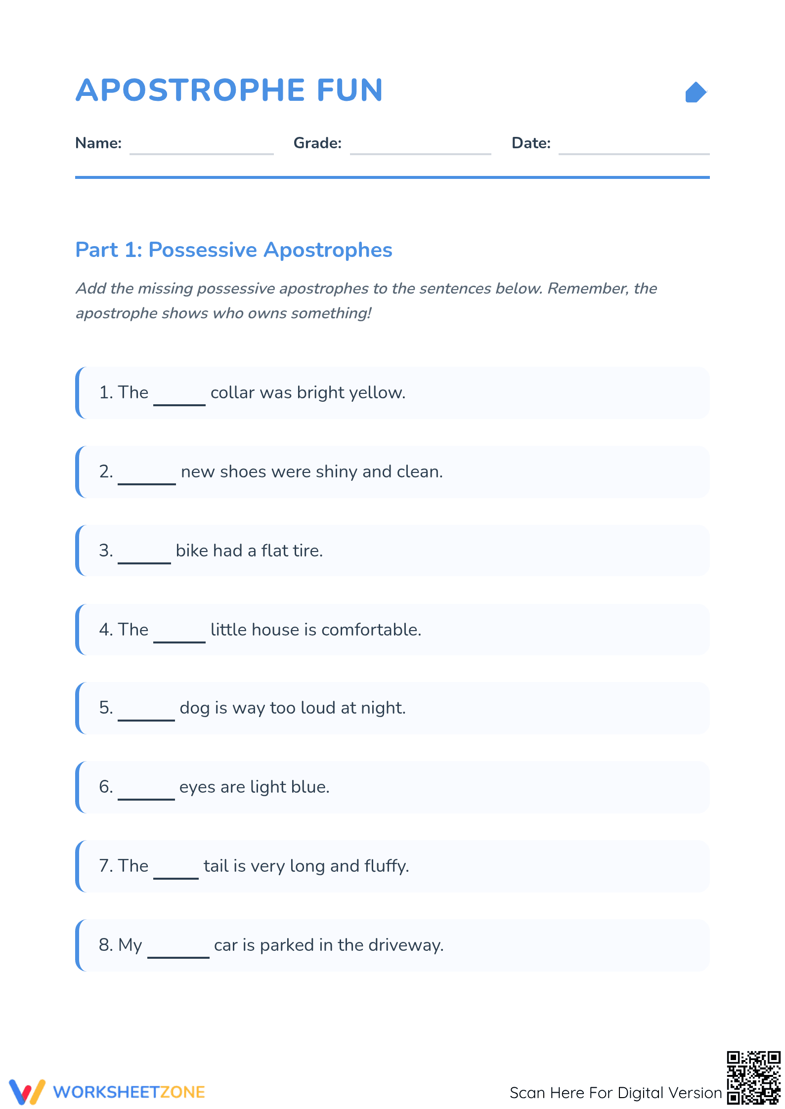 Essential Apostrophe Practice Worksheet | Grade 2 ELA - Page 1