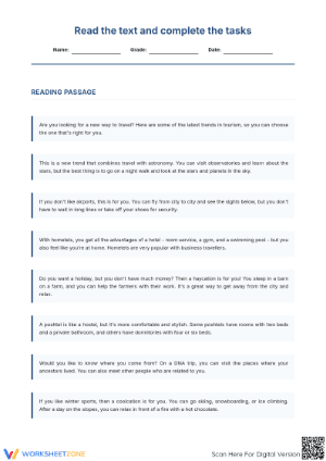 Grade 12 Travel Trends — Printable No-Prep Worksheet