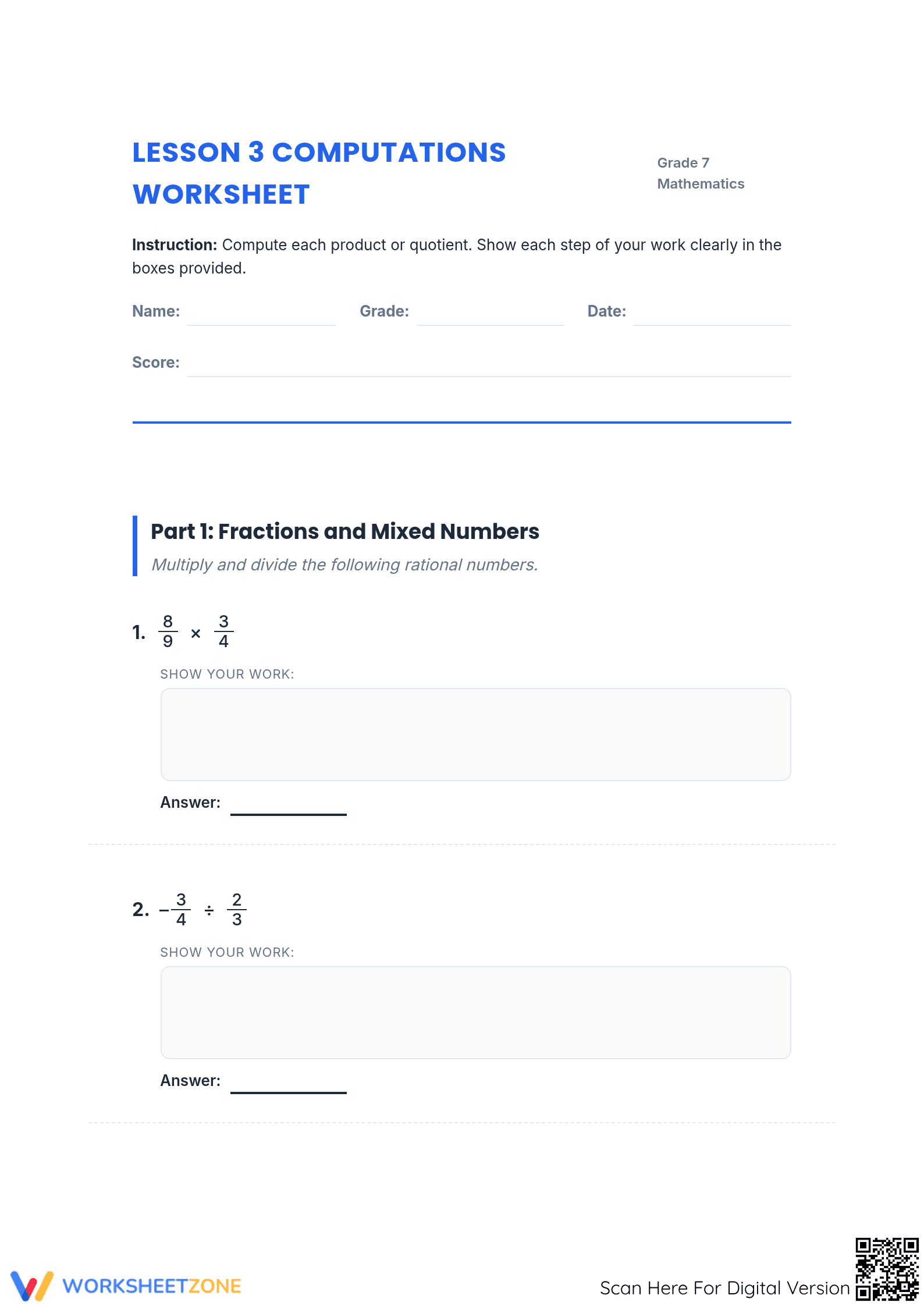 Rational Number Computations | Essential Grade 7 Math - Page 1