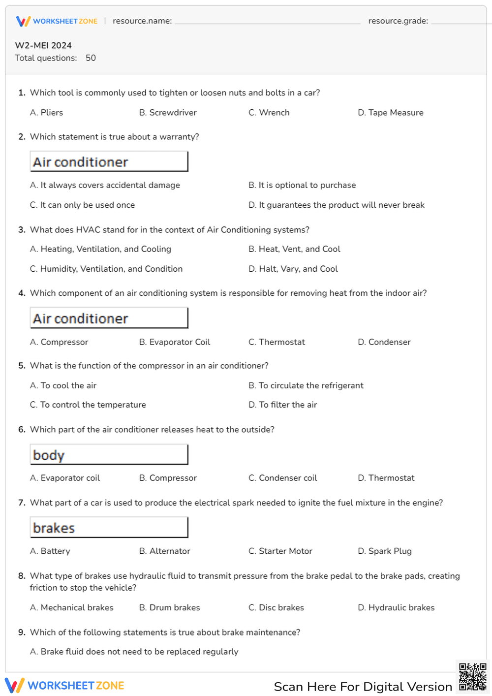 Automotive Technology Comprehensive Quiz - Page 1
