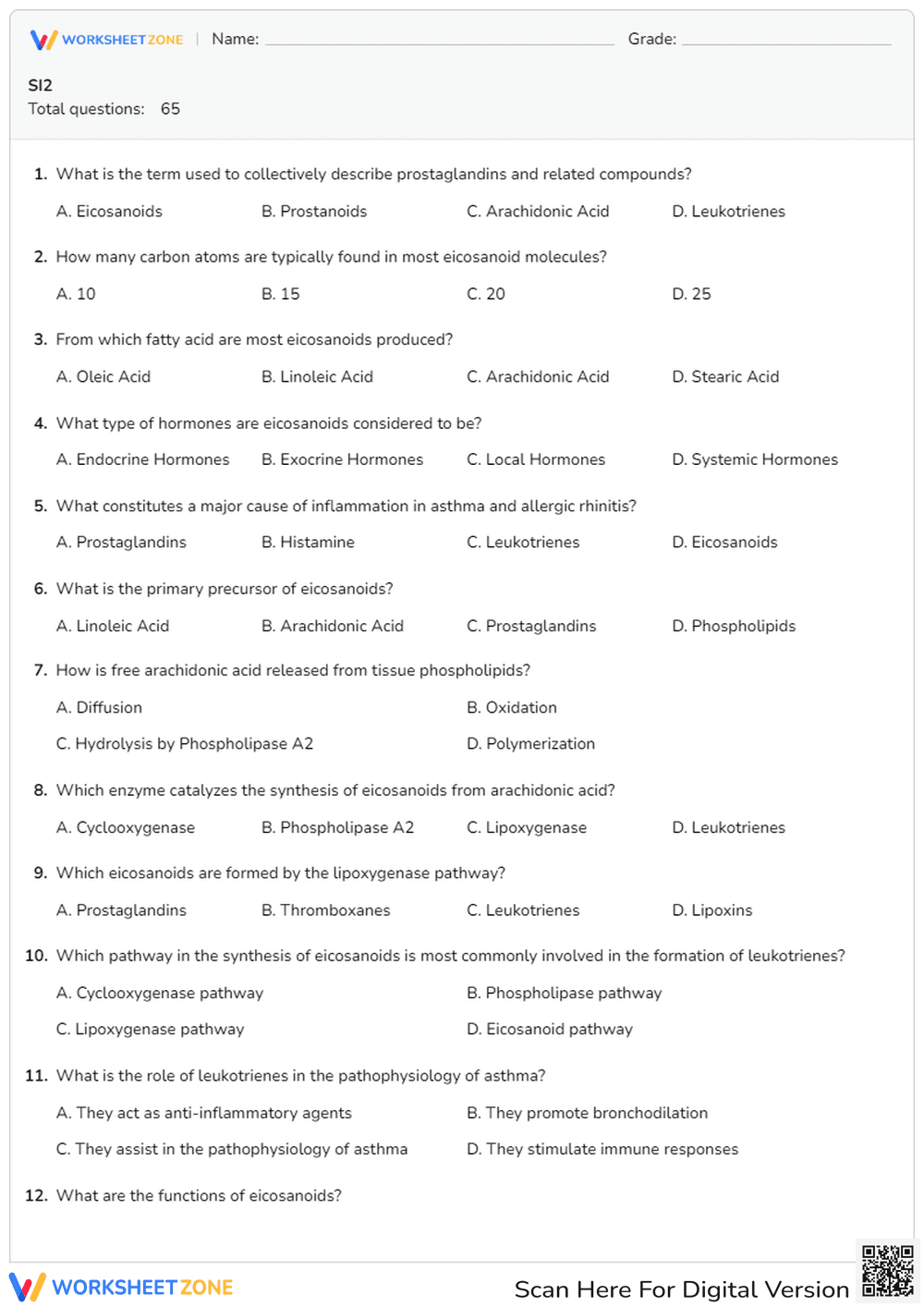Understanding Eicosanoids: A Comprehensive Quiz - Page 1