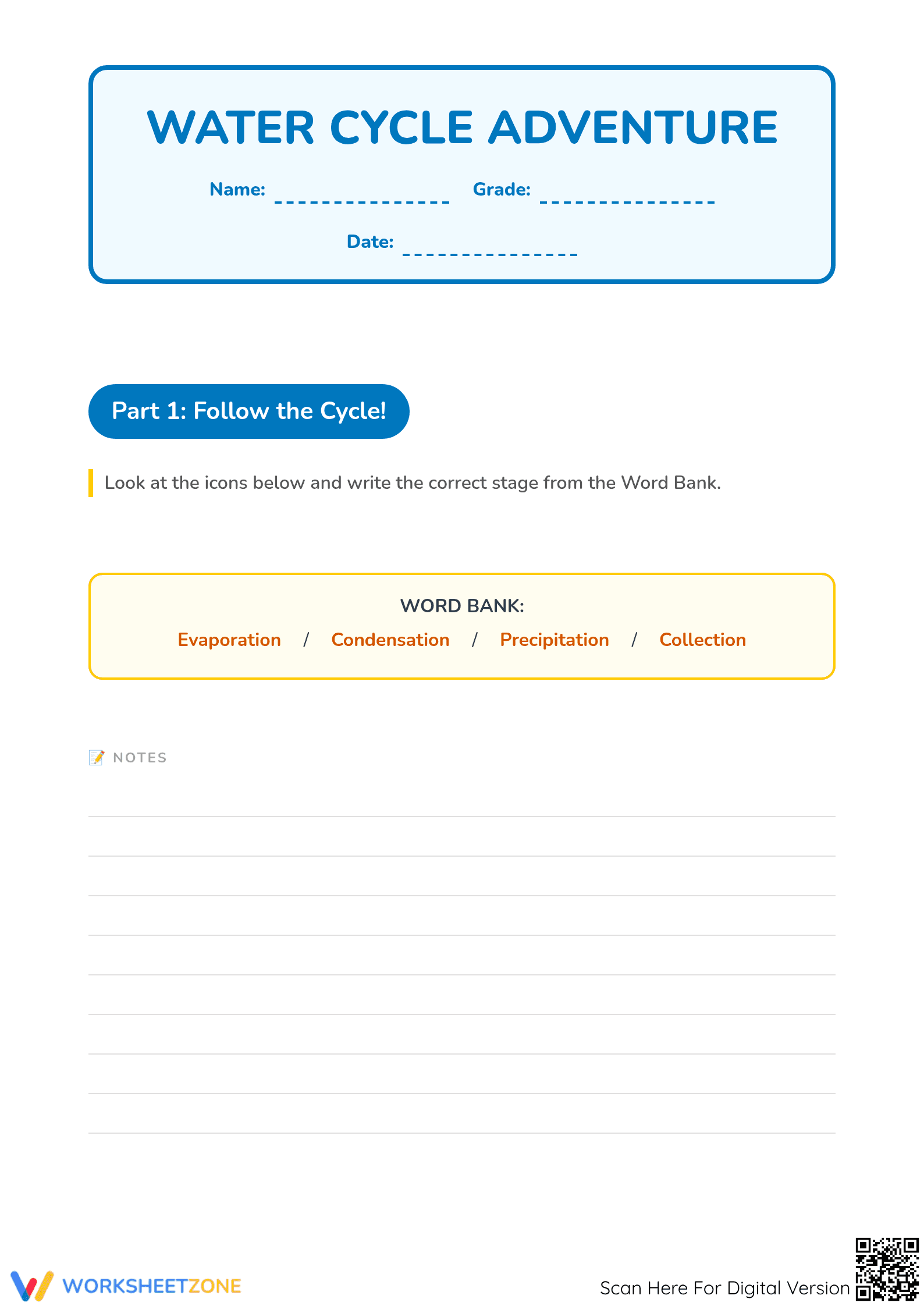 Water Cycle Diagram: Label the Processes! Grades 2-4 - Page 1
