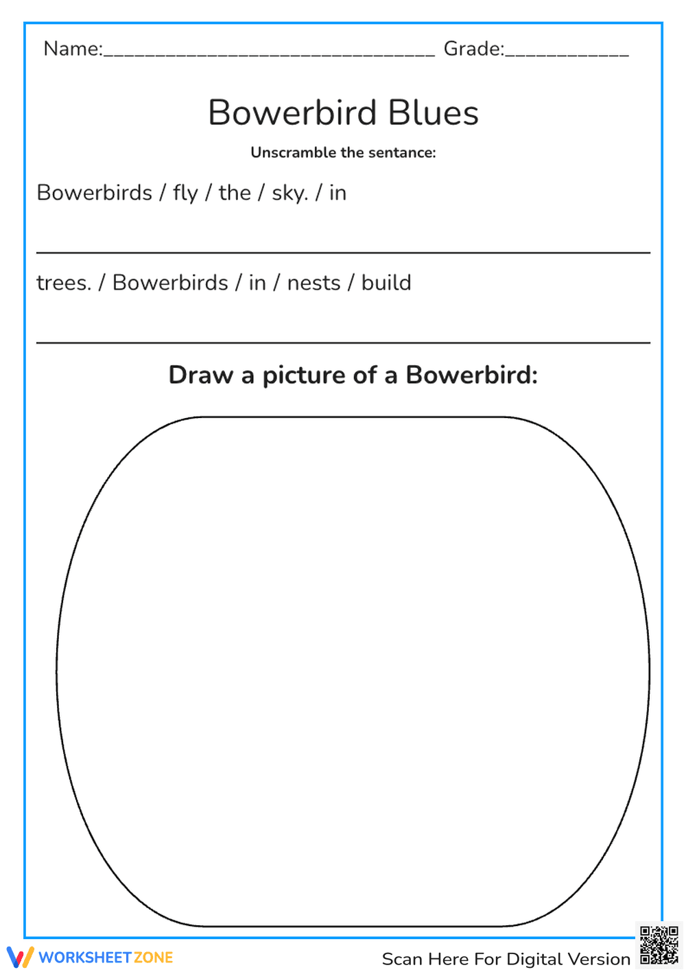Bowerbird Blues Easy Worksheet - Page 1