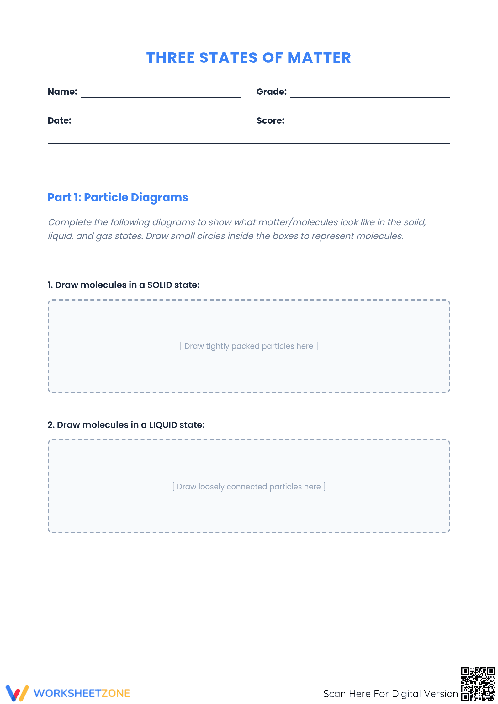 States of Matter: Draw & Describe - Science Worksheet (Gr. 3-6) - Page 1