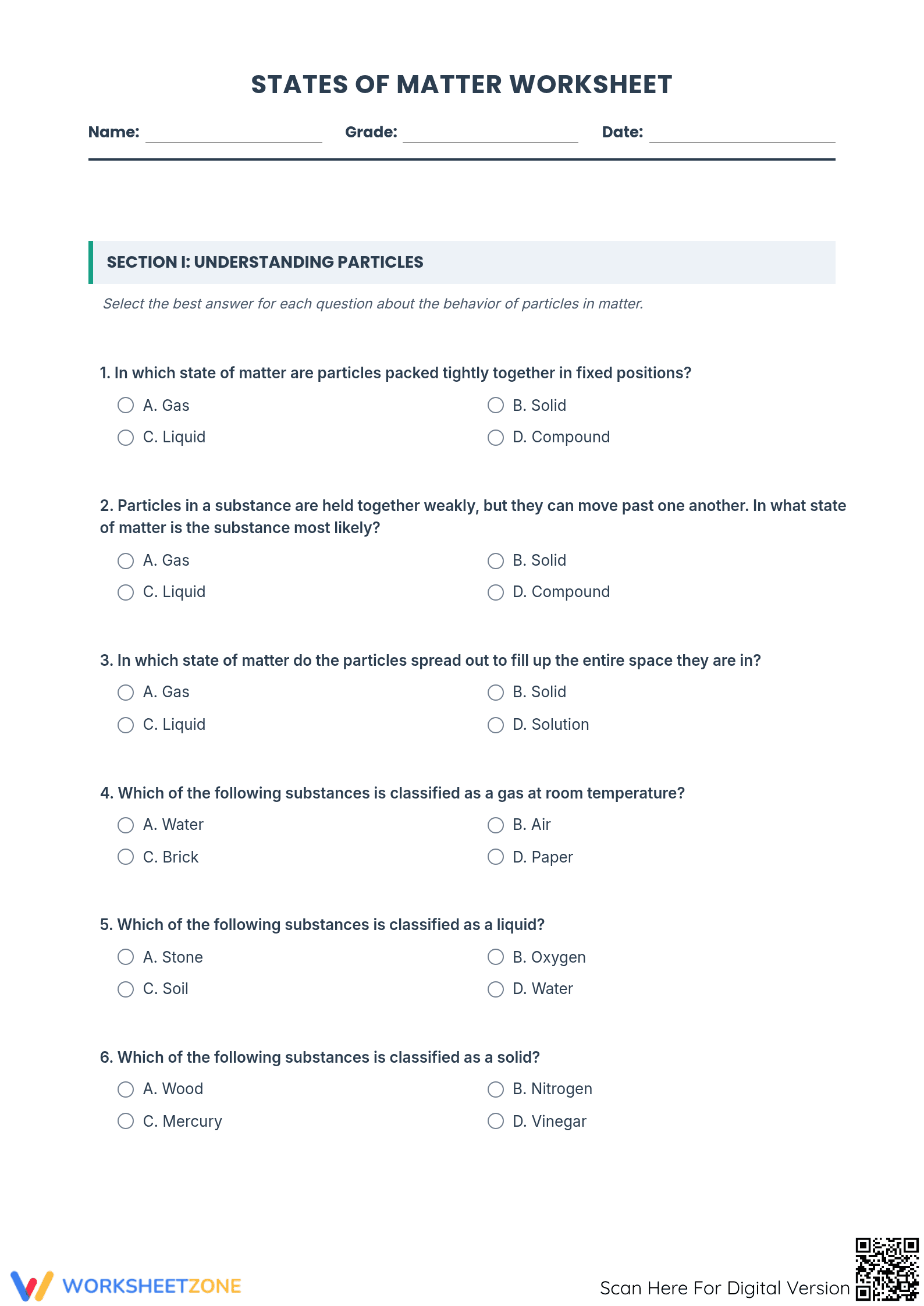 States of Matter Science Quiz - Solids, Liquids, & Gases! - Page 1