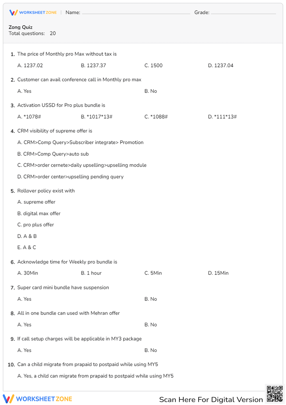 Zong Quiz Test - Page 1