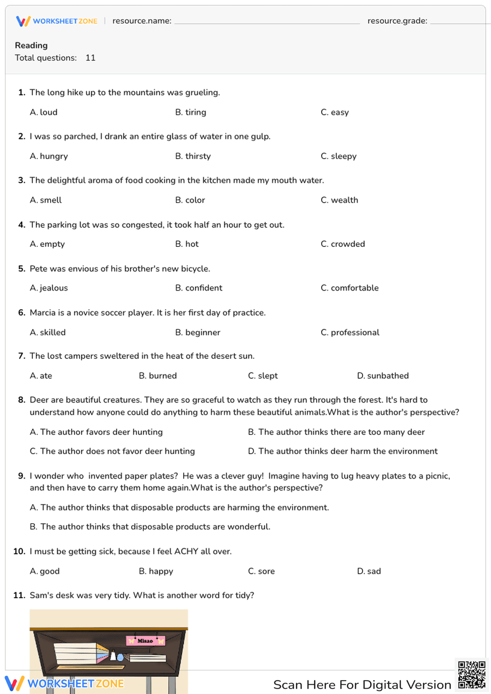 Reading Comprehension Test with Synonyms - Page 1