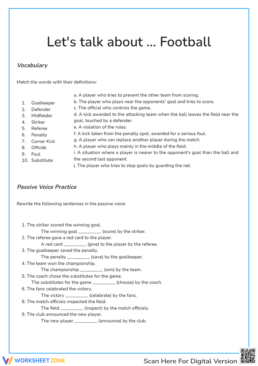 Football Vocabulary & Passive Voice - Page 1