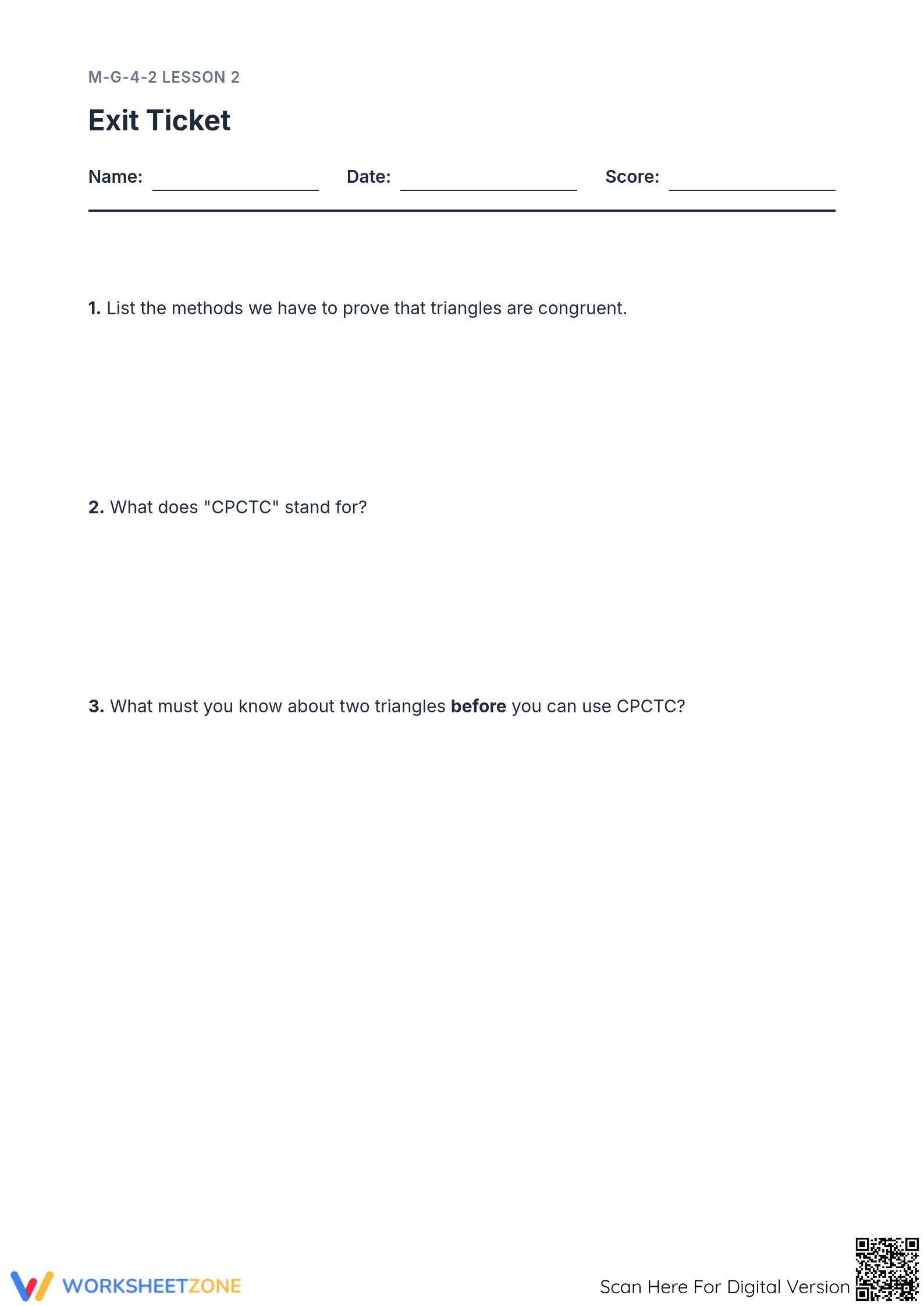 Printable CPCTC Exit Ticket | High School Geometry - Page 1