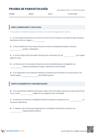 HS-LS1-2 Worksheet: Parasitología — Grade 12 Aligned