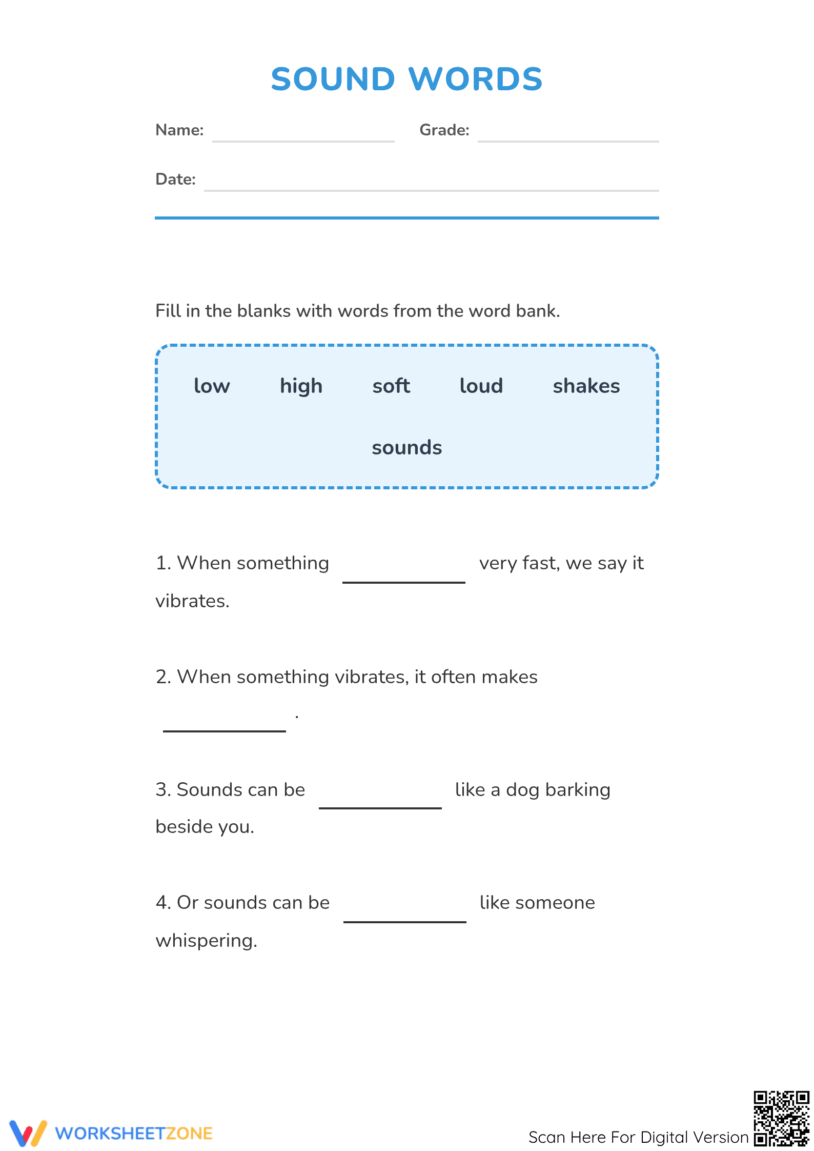 Sound Words Worksheet | Essential Grade 1 Science - Page 1