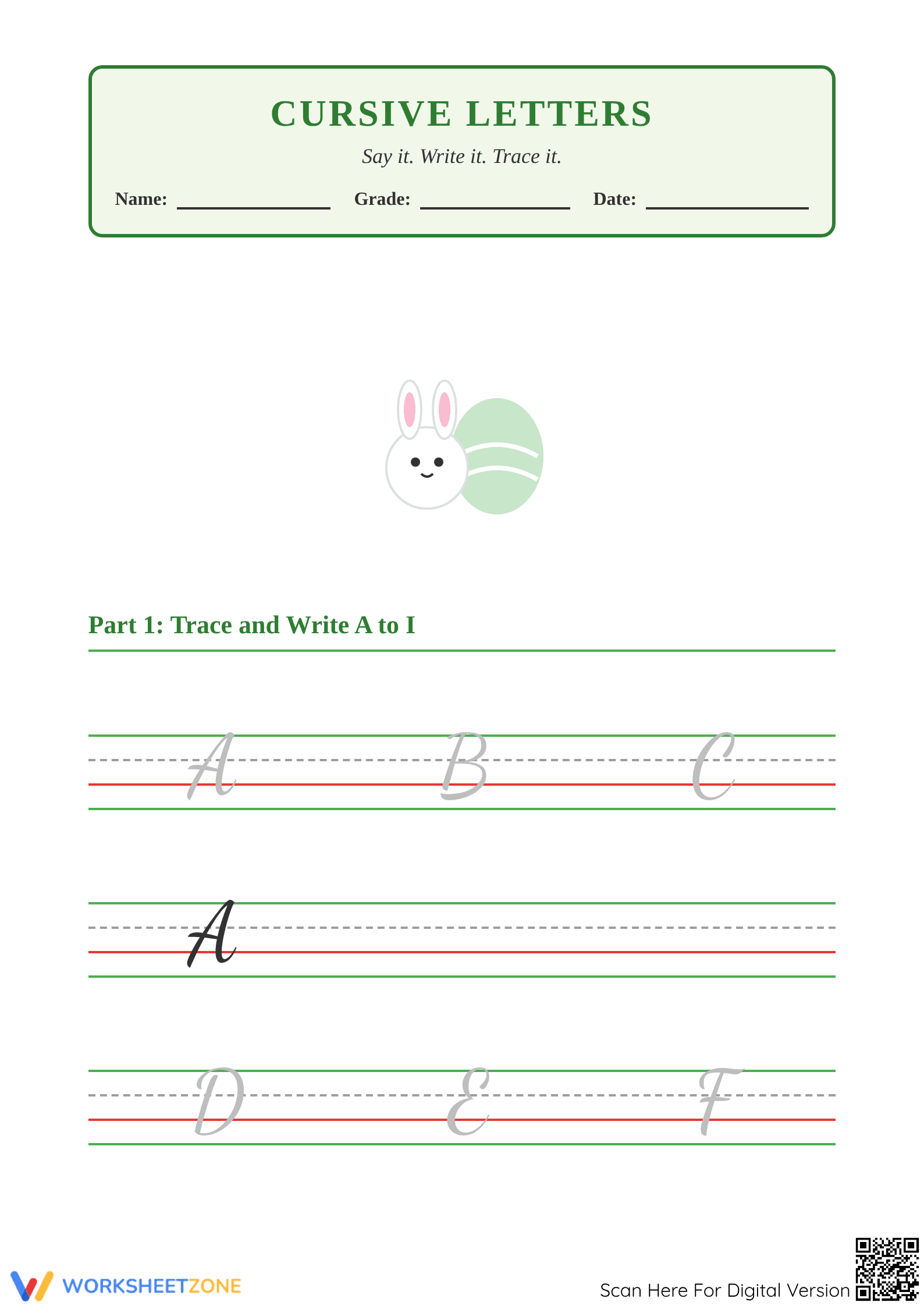 Cursive Alphabet Tracing Practice - Handwriting Worksheet A-Z - Page 1