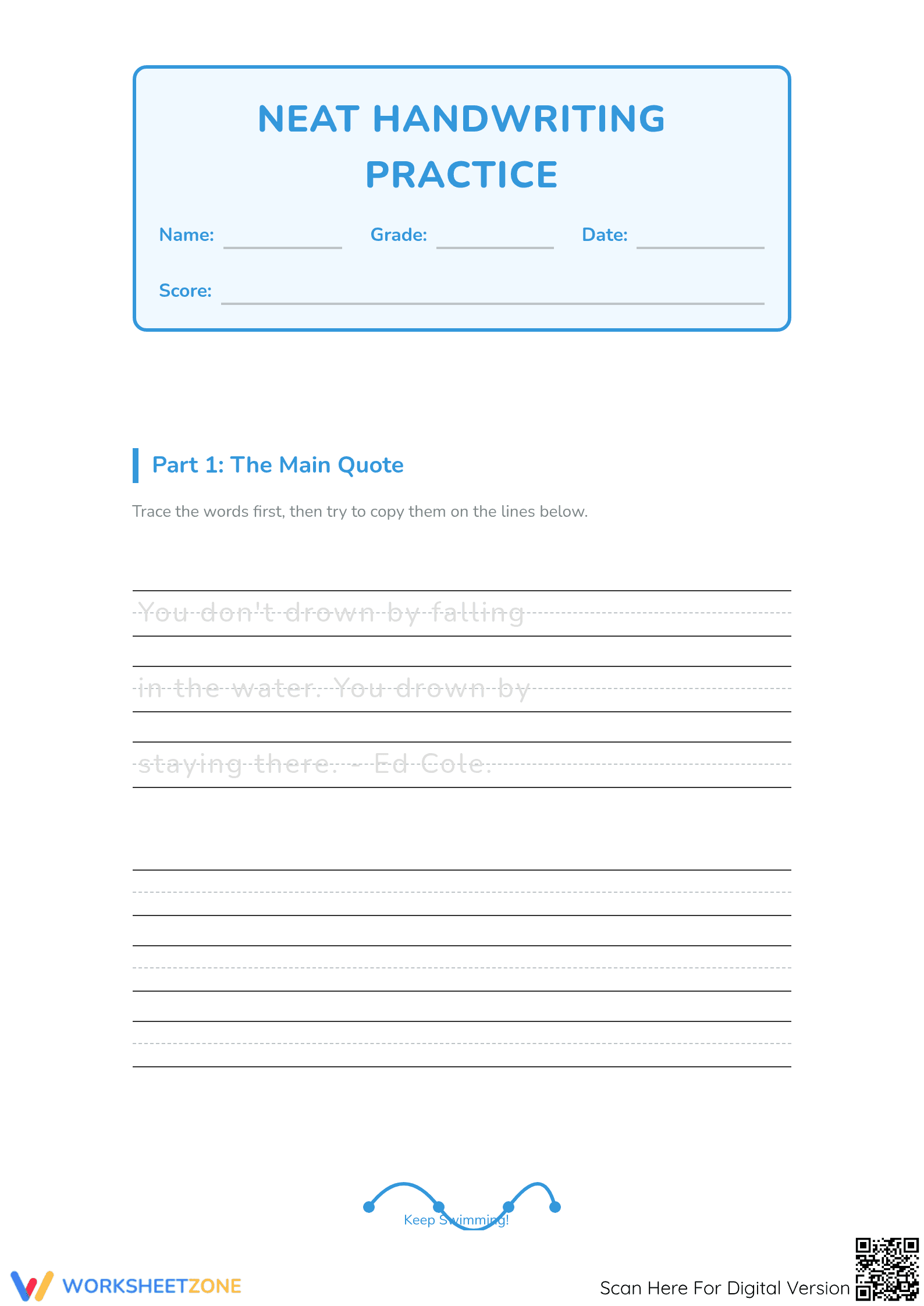 Ed Cole Quote Handwriting Practice - Grades 1-3 Penmanship - Page 1