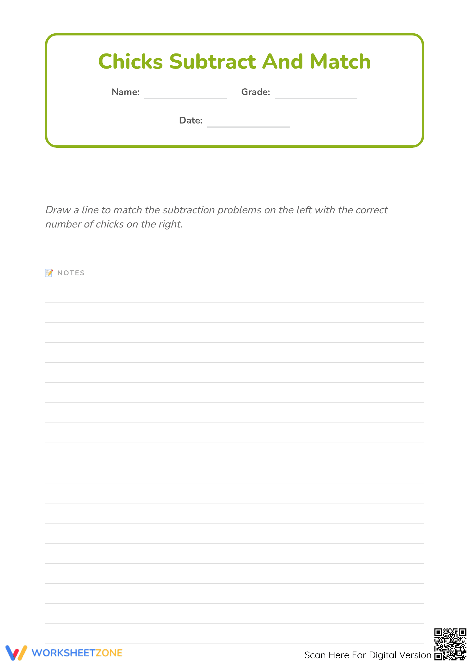 Printable Single Digit Subtraction Worksheet | Grade 1 Math - Page 1