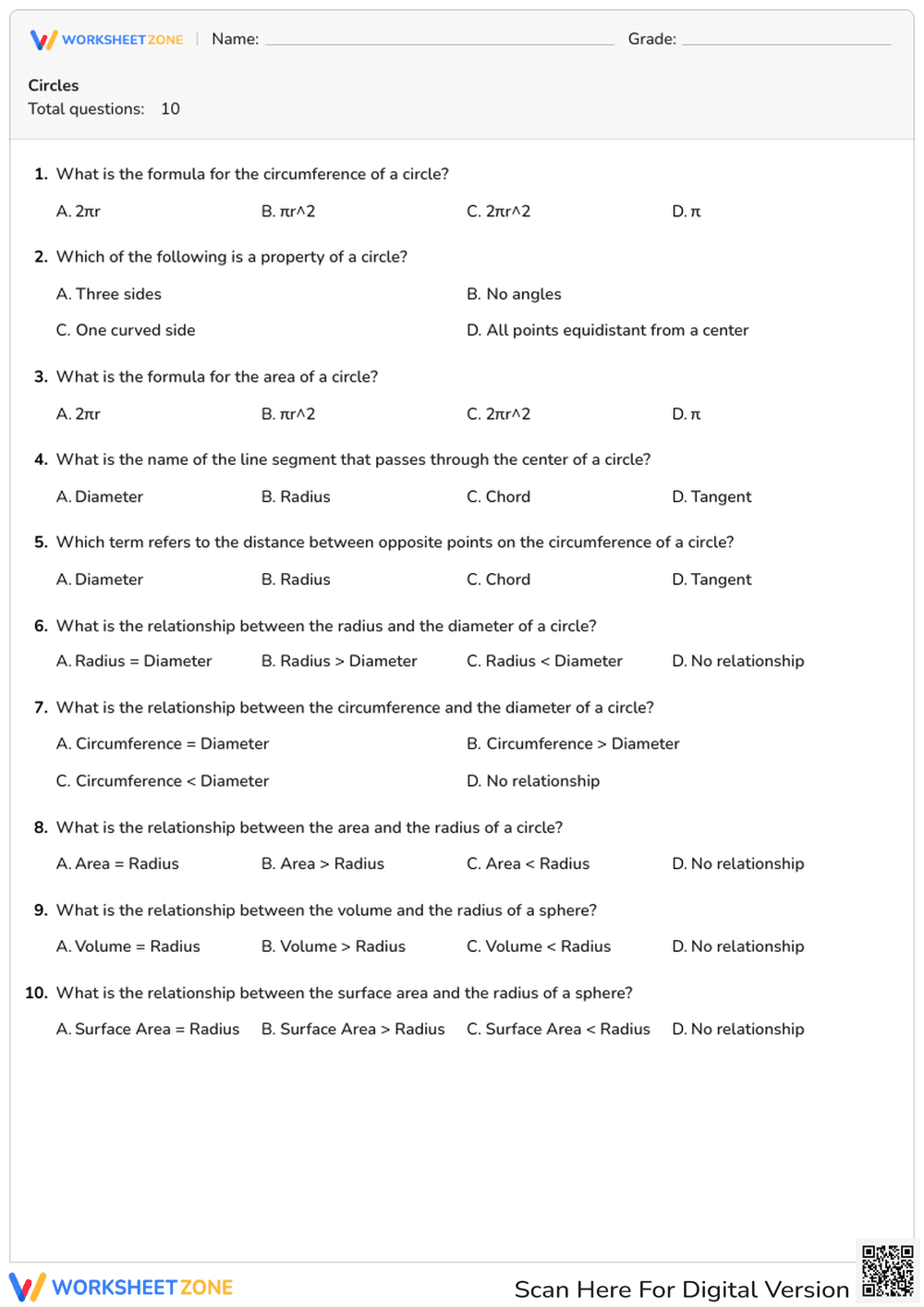 Circle Geometry Quiz - Page 1