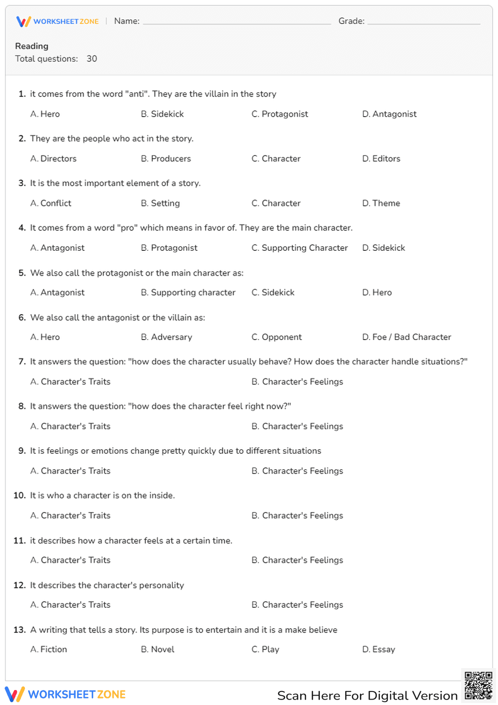 Story Elements and Literary Terms Quiz - Page 1