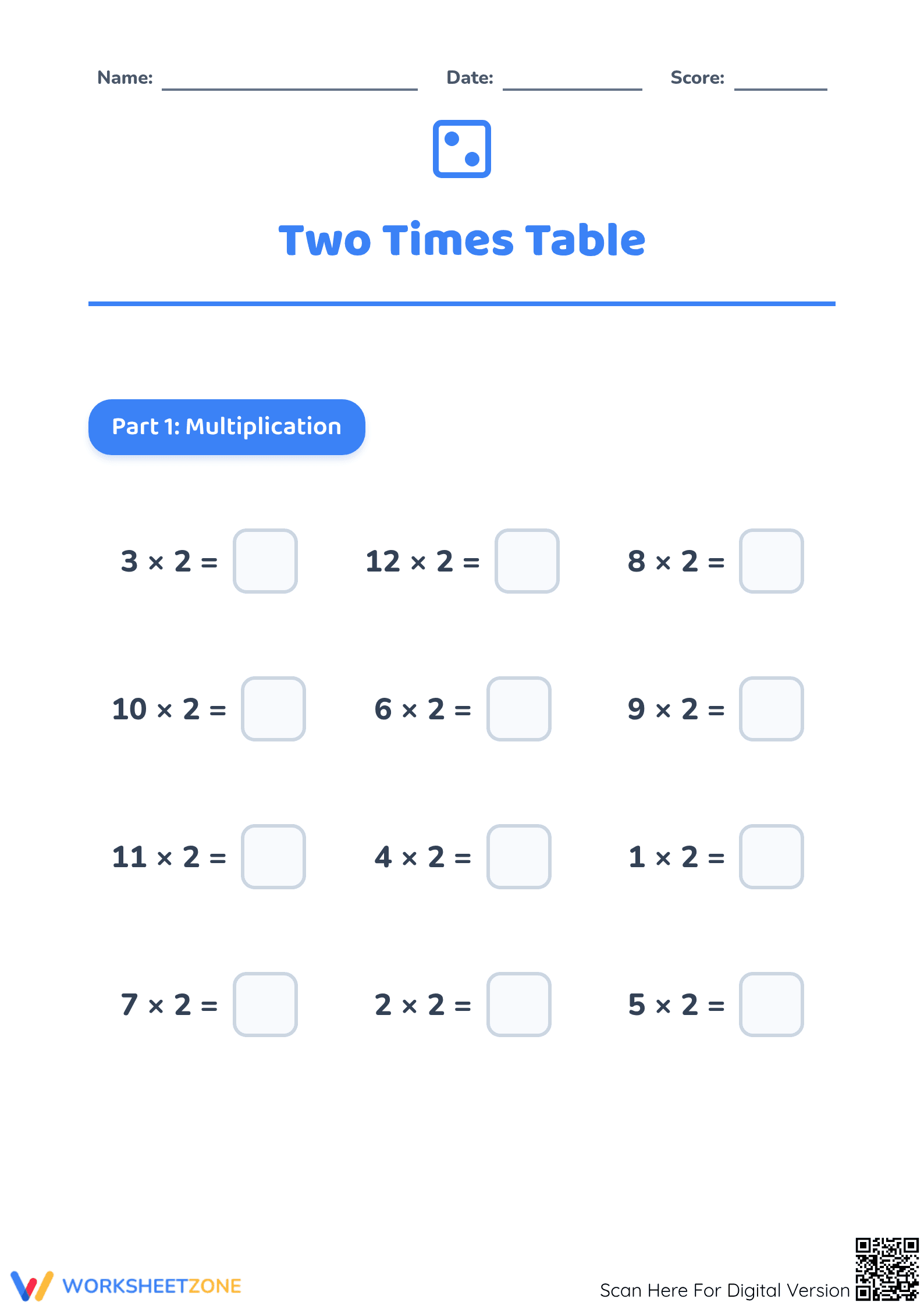 Two Times Table Practice | Grade 2-3 Printable Math - Page 1