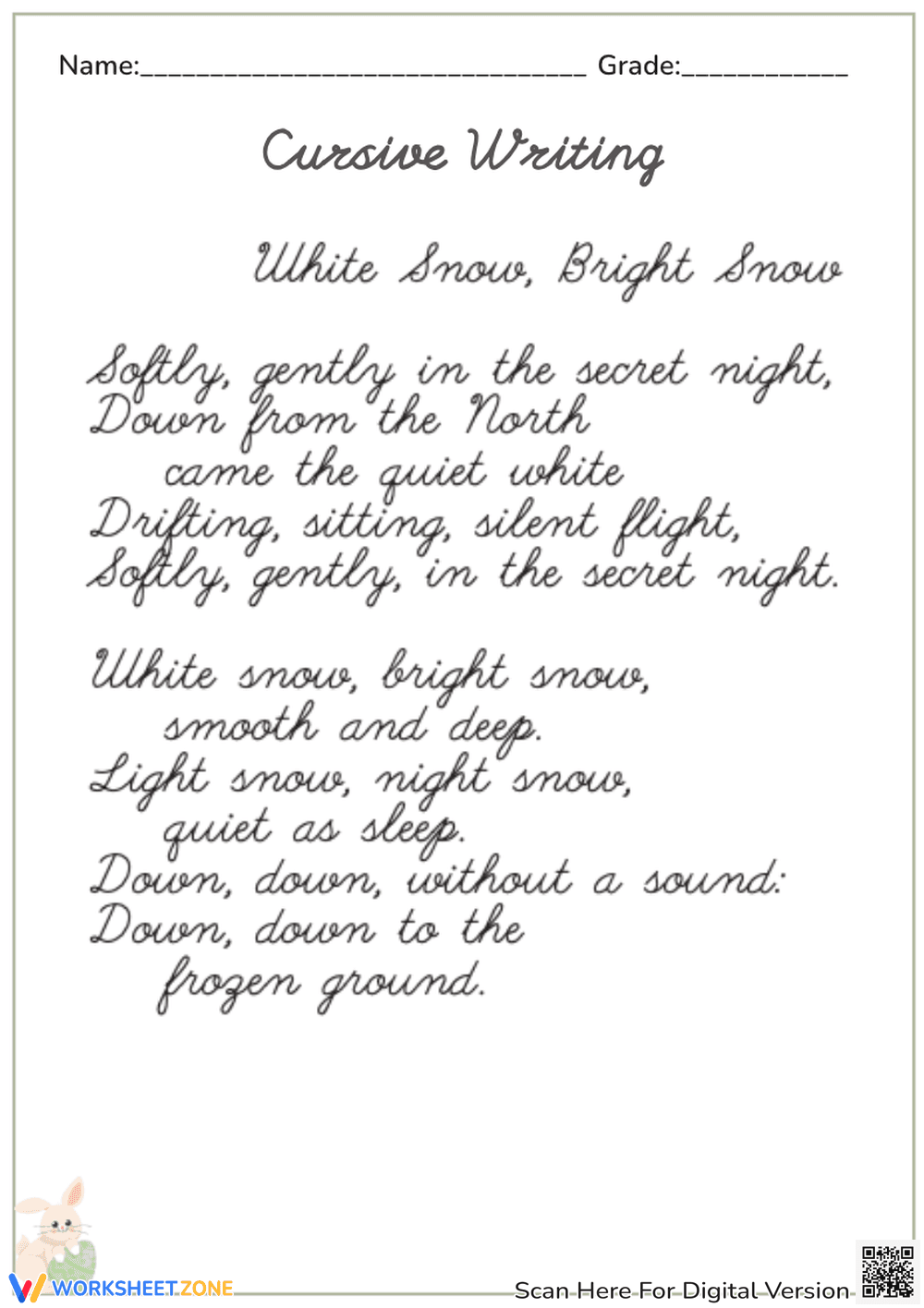 Adults Cursive Writing Practice | Essential Winter Poem - Page 1