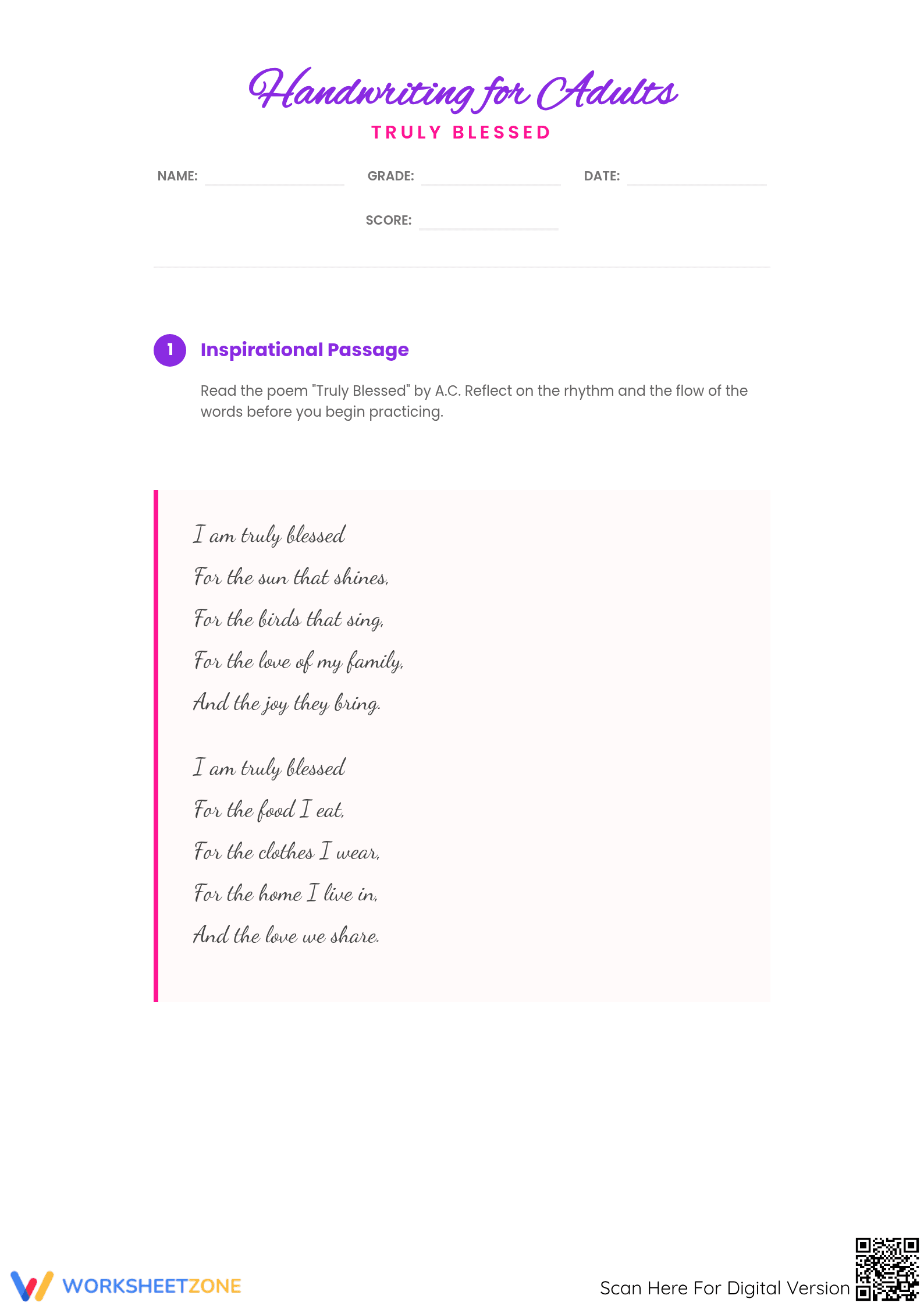 Reflective Adult Handwriting Guide | Grade 10-11 Ready - Page 1