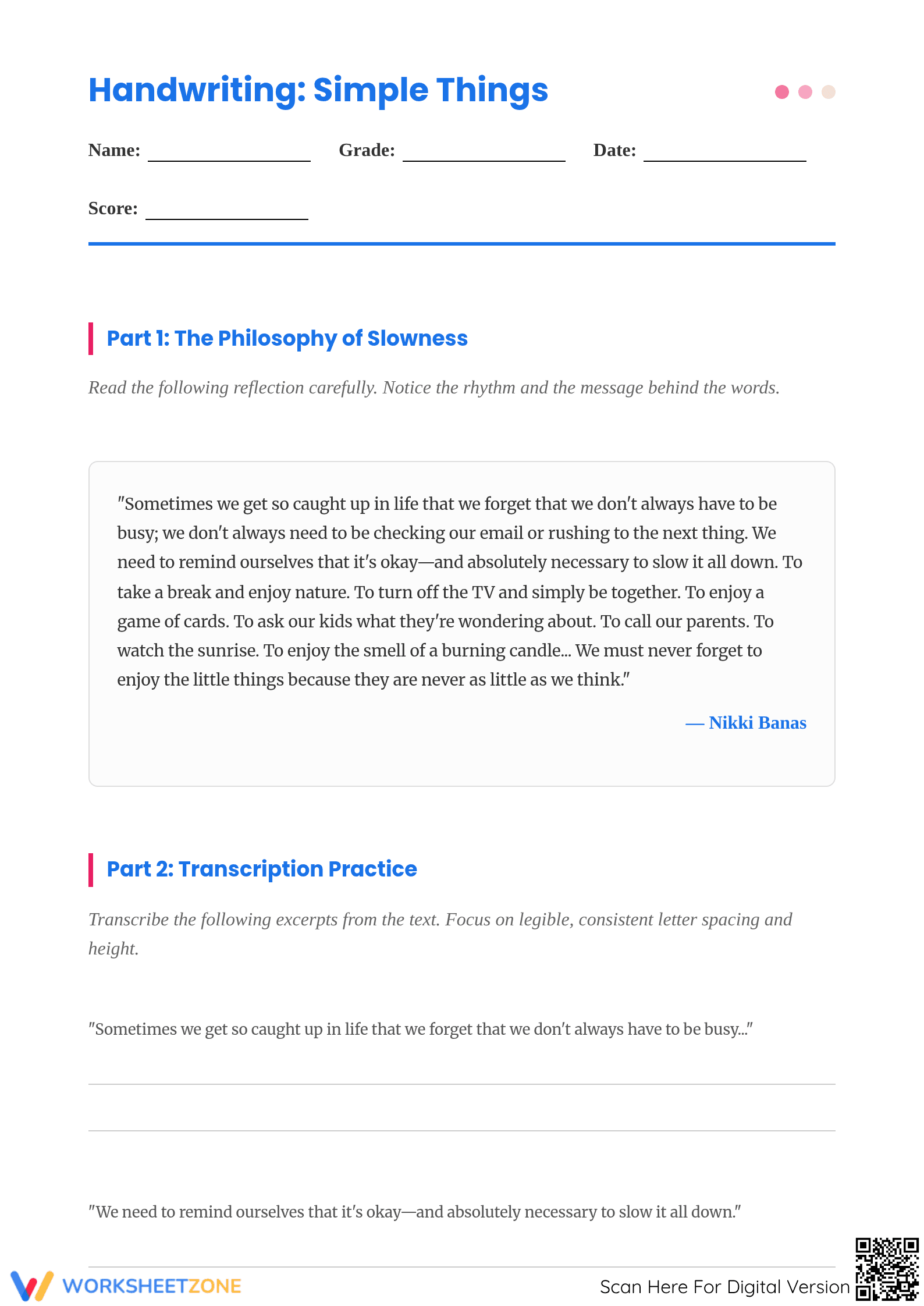 Mindful Handwriting: Simple Pleasures Practice - Trace & Learn - Page 1