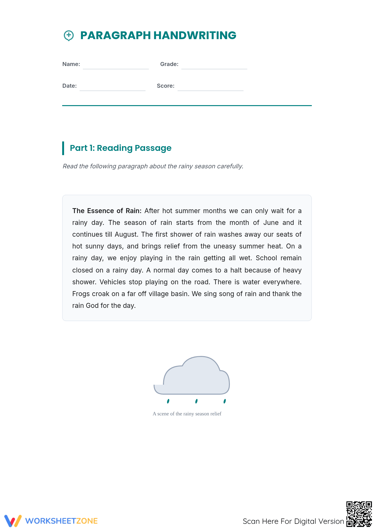 Descriptive Adults Handwriting: Weather Paragraph - Page 1