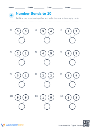 Number Bonds to 10 Worksheet | Grade 1 Essential
