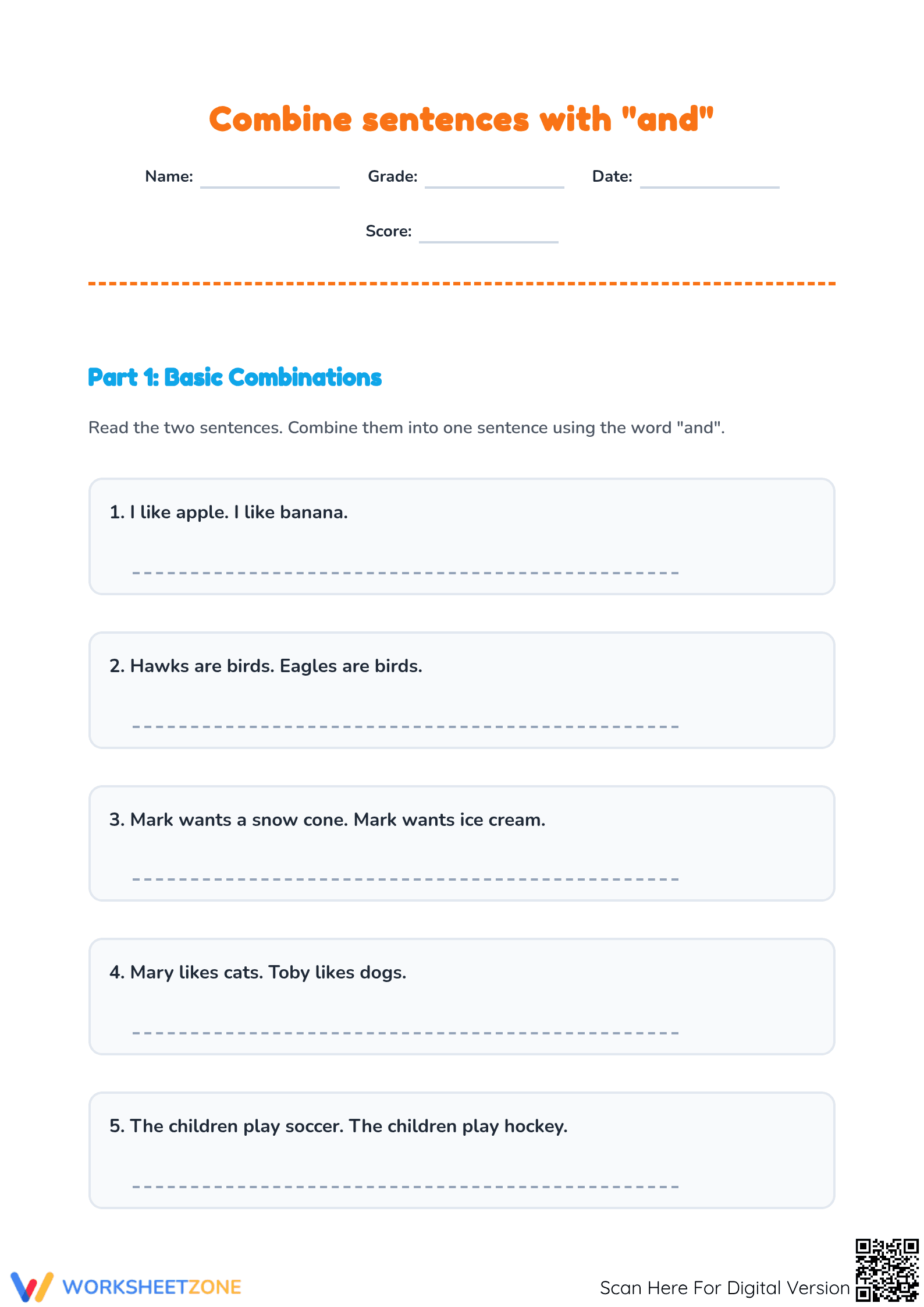 Combine sentences with conjunction "and" - Page 1