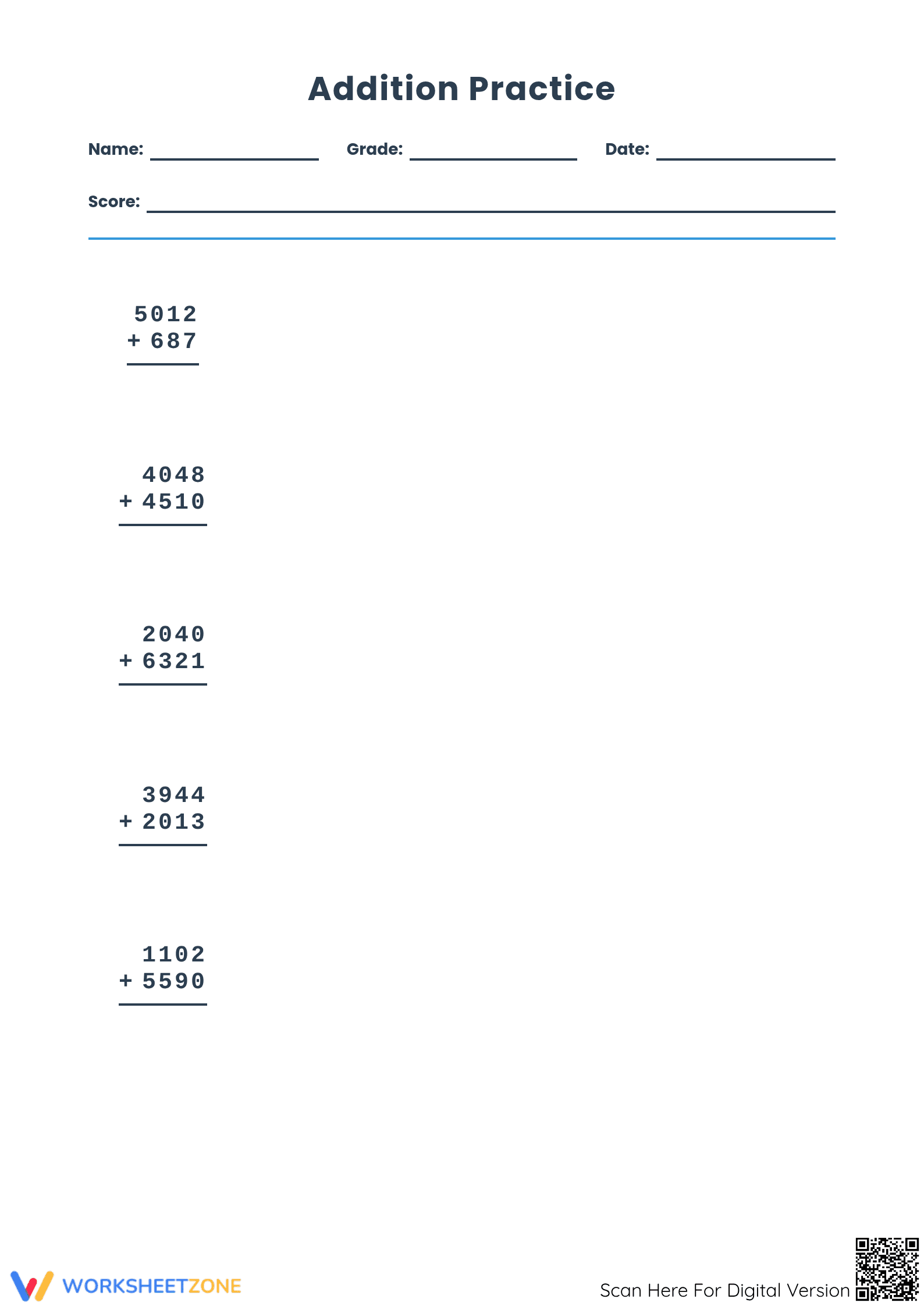 Multi-Digit Addition Drill | Grade 4-5 Essential - Page 1
