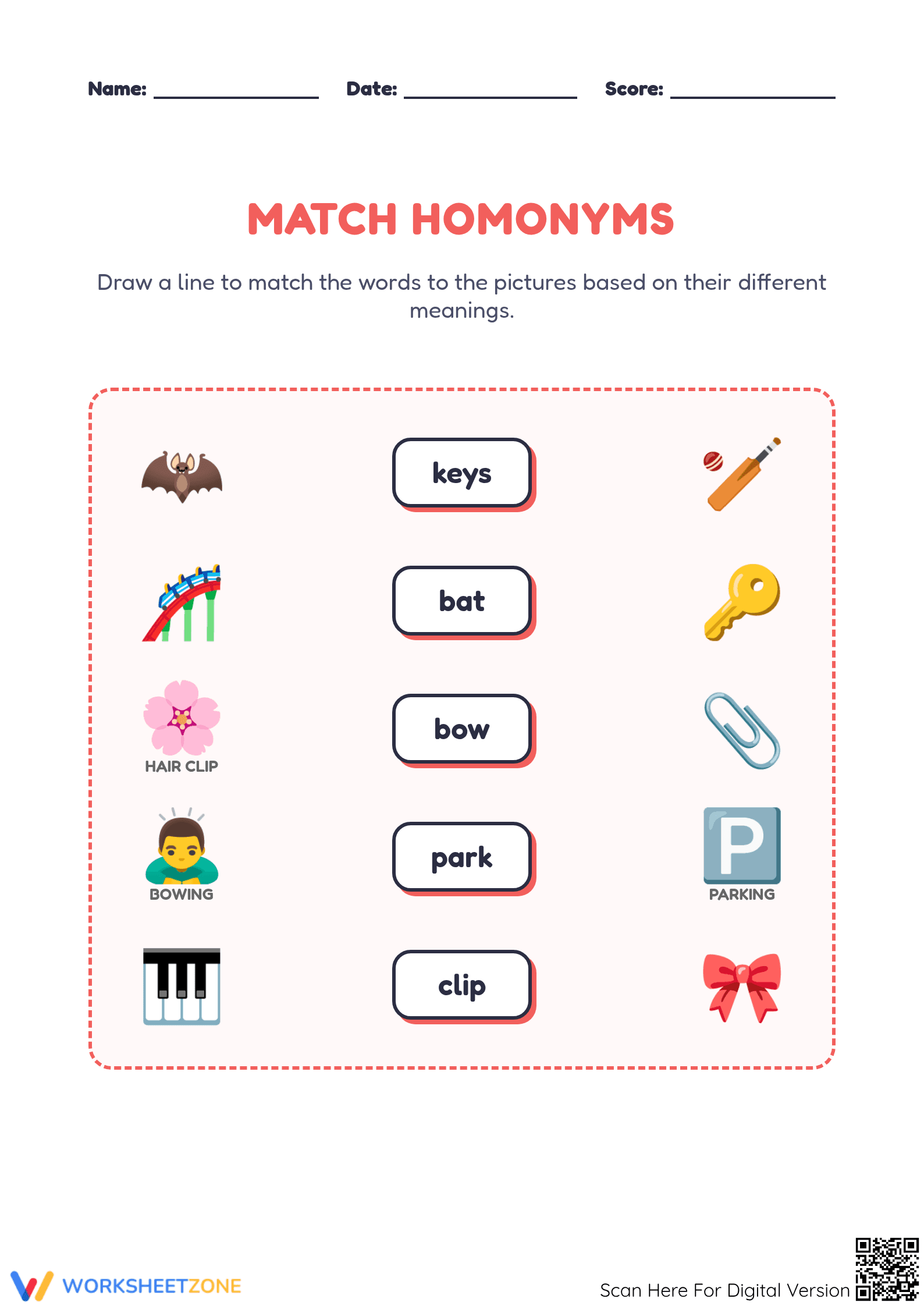 Match the Homonyms Worksheet | Grade 4 Essential - Page 1
