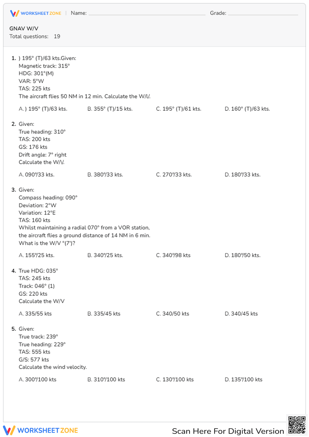 Wind Velocity Worksheet | Grade 12 Printable Practice - Page 1