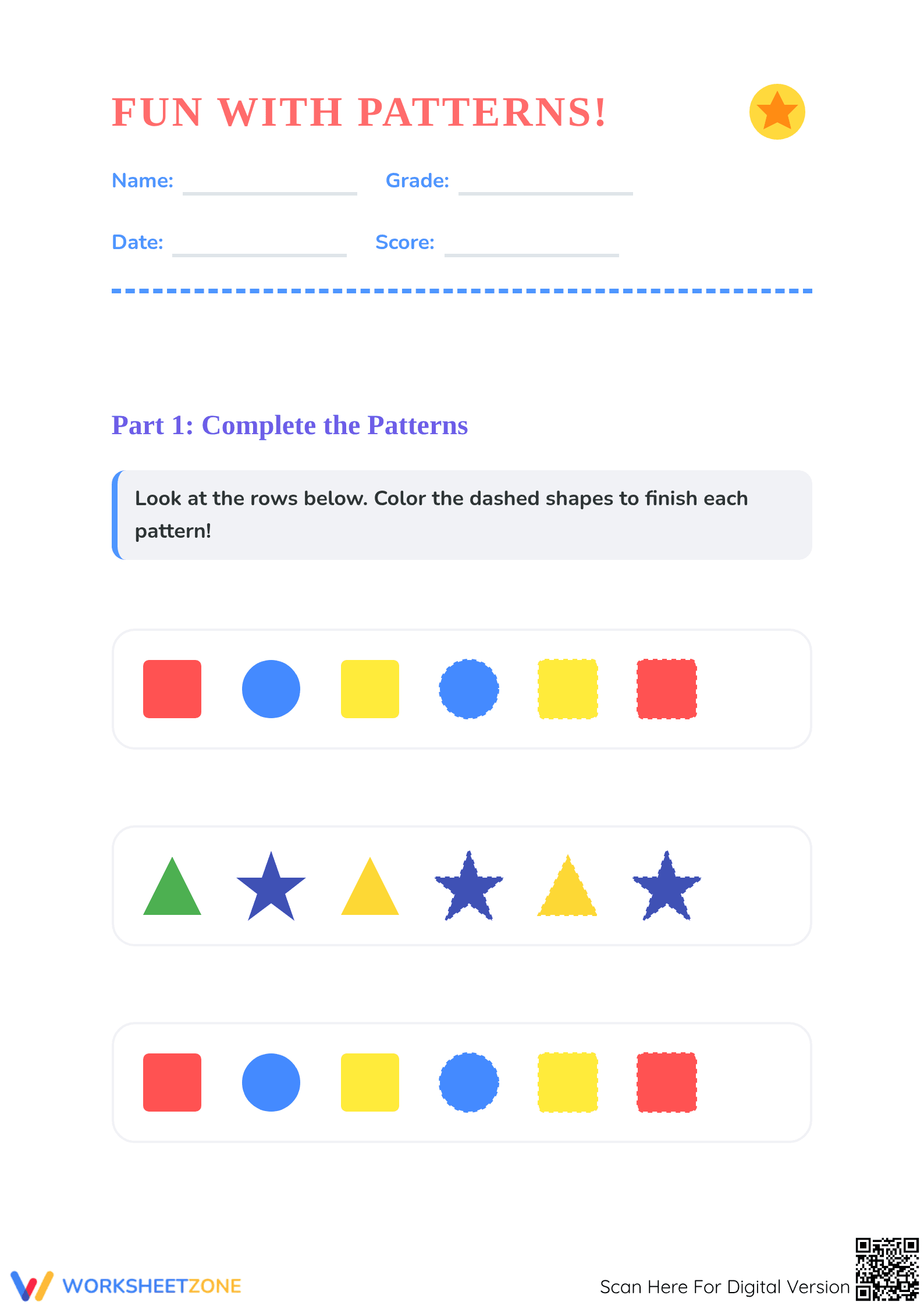 Shape Patterns Worksheet | Preschool Math Printable - Page 1