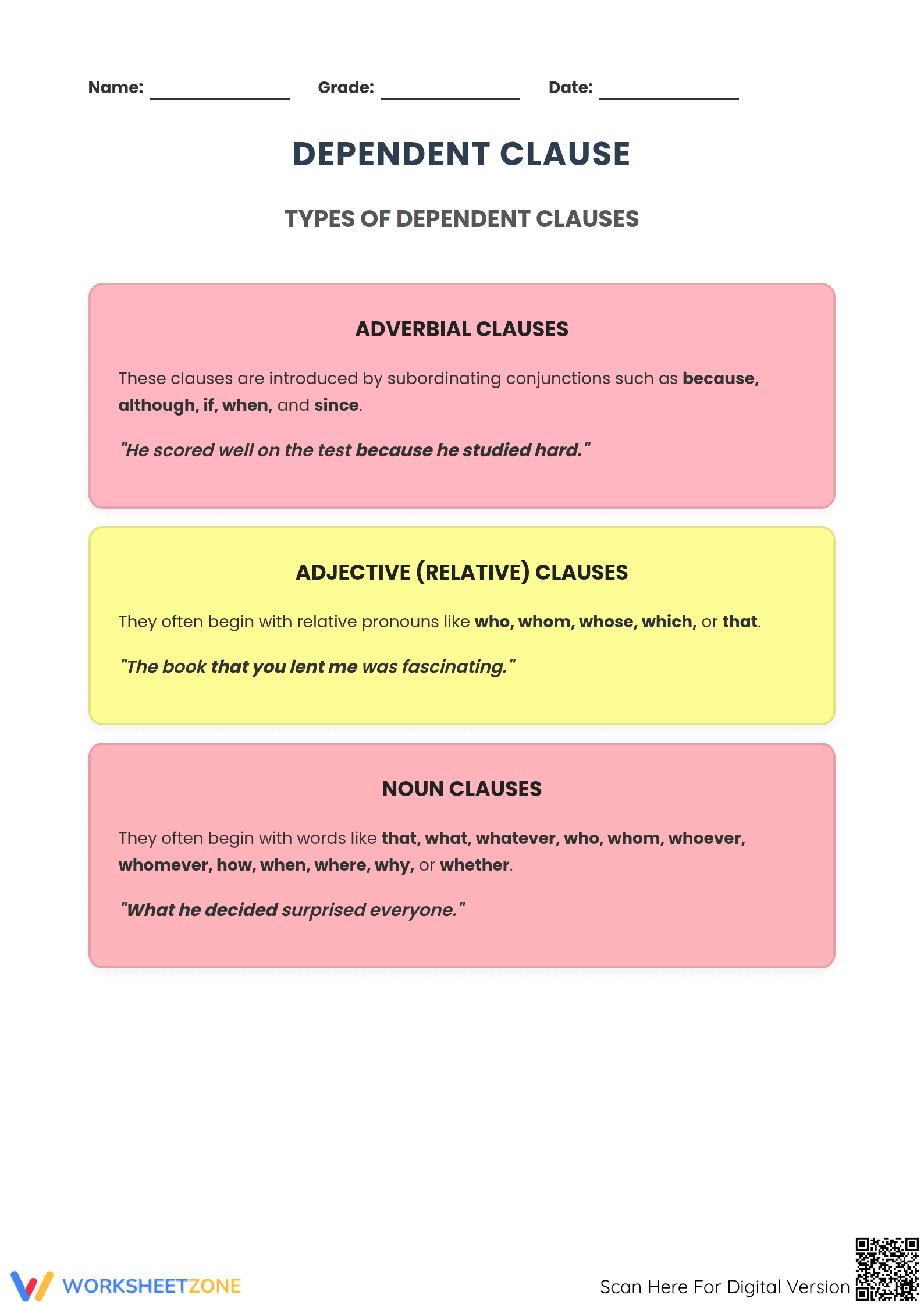 Types of Dependent Clauses - Page 1