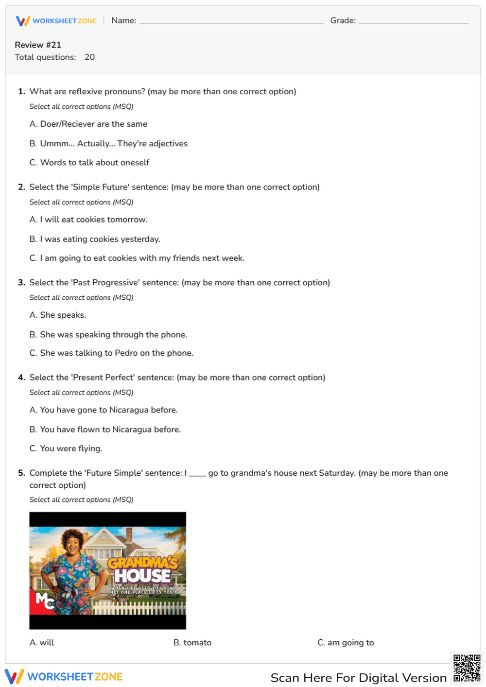 Verb Tenses & Pronouns Review | Essential Grade 5-7 ELA - Page 1