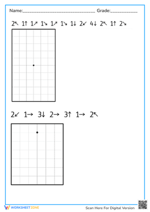 Directional Coding on a Grid | Grade 1 Math Printable