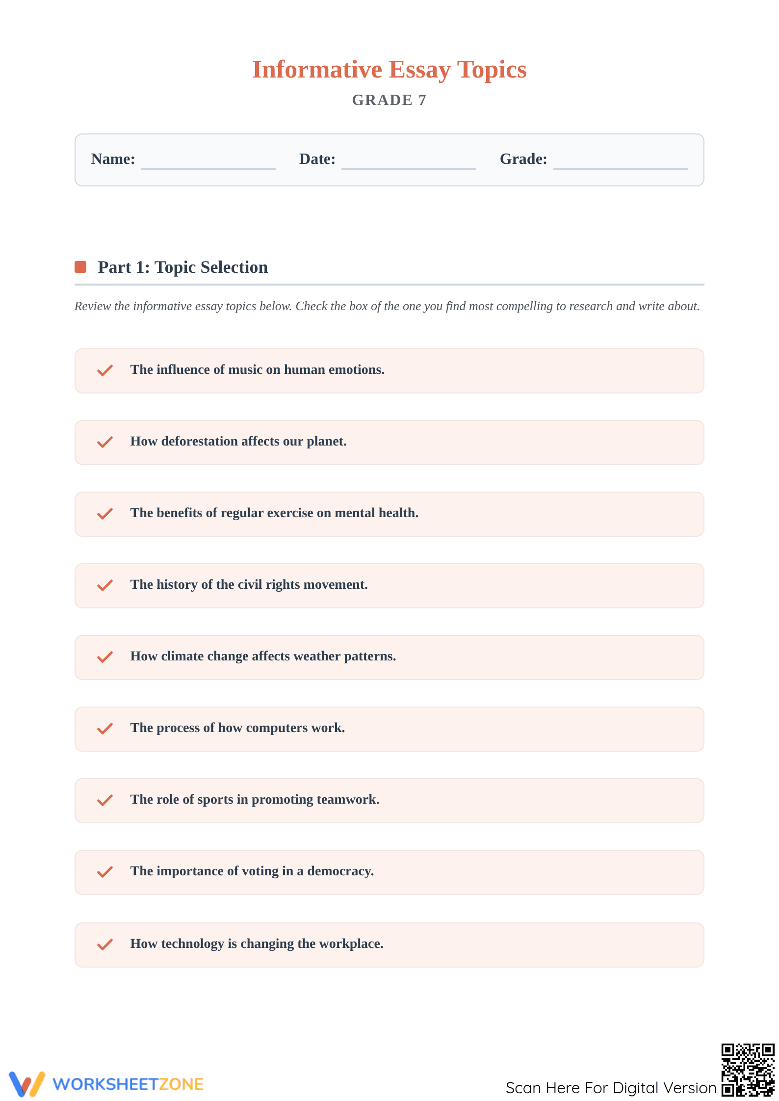 Grade 7 Informative Essay Guide | Essential Writing Planner - Page 1