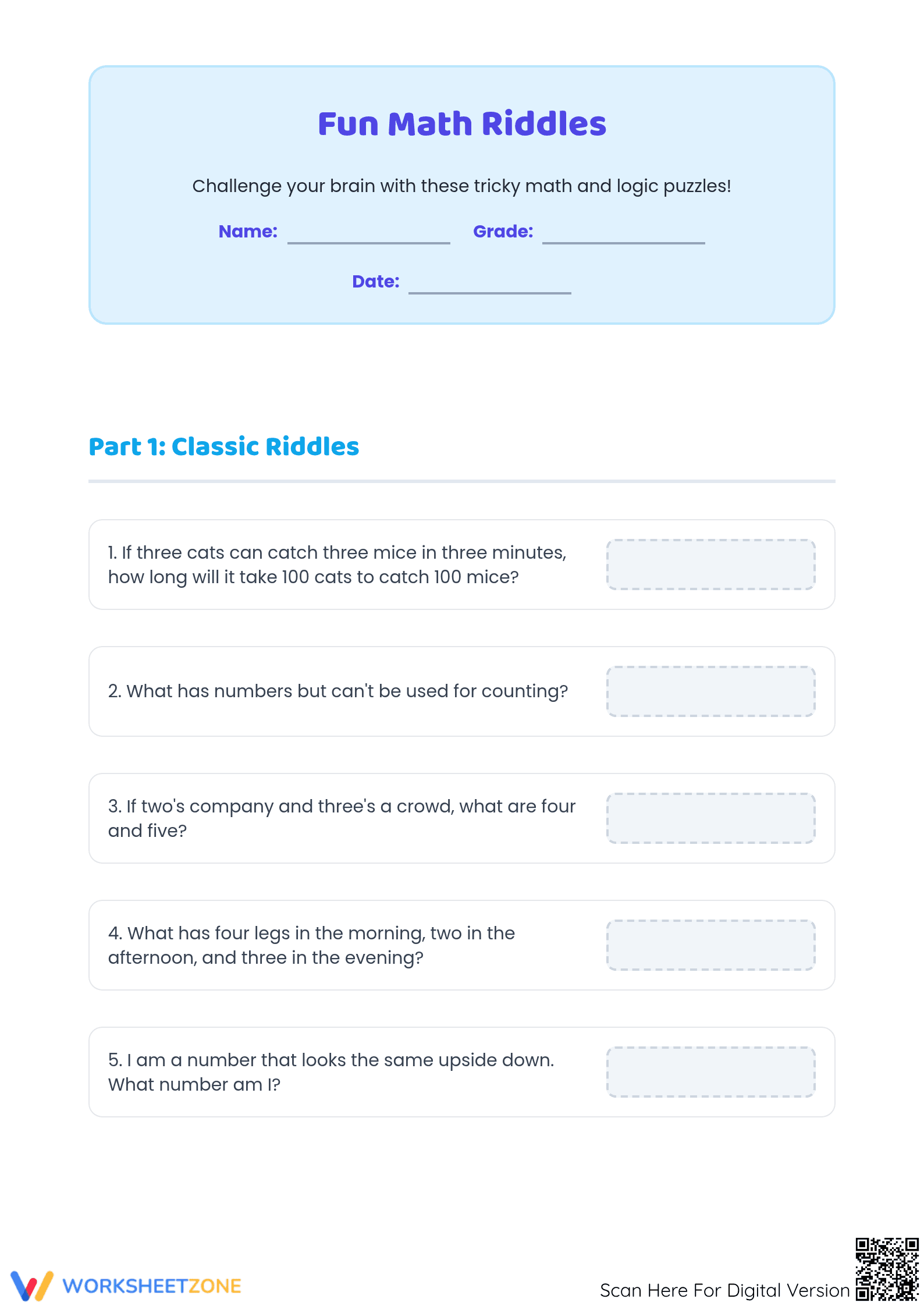 Fun Math Riddles Worksheet | Grade 4 Essential - Page 1
