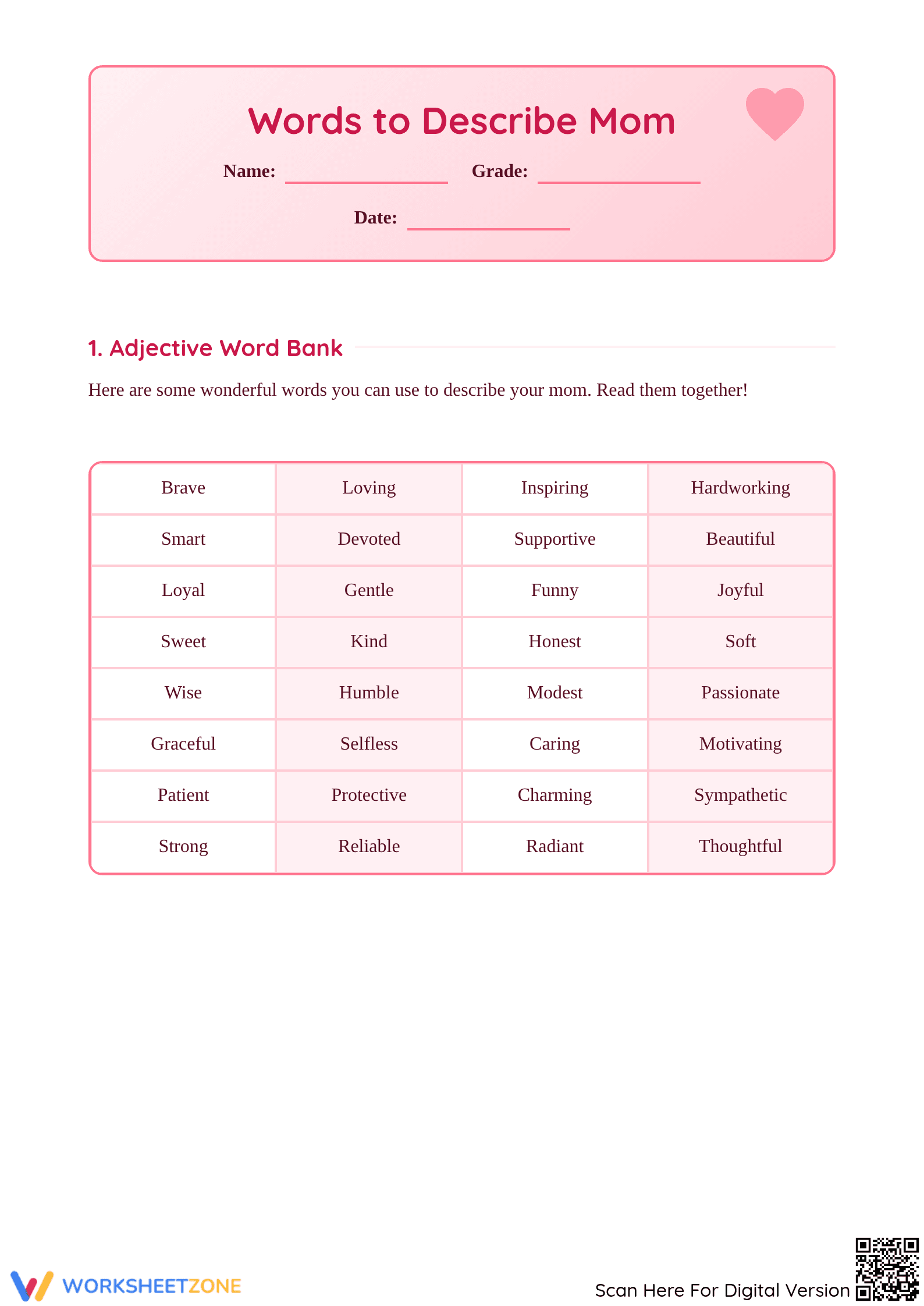 Grade 2 Adjectives — Printable No-Prep Worksheet - Page 1