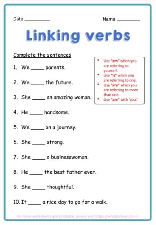 Printable Linking Verbs Worksheet | Grade 3 ELA