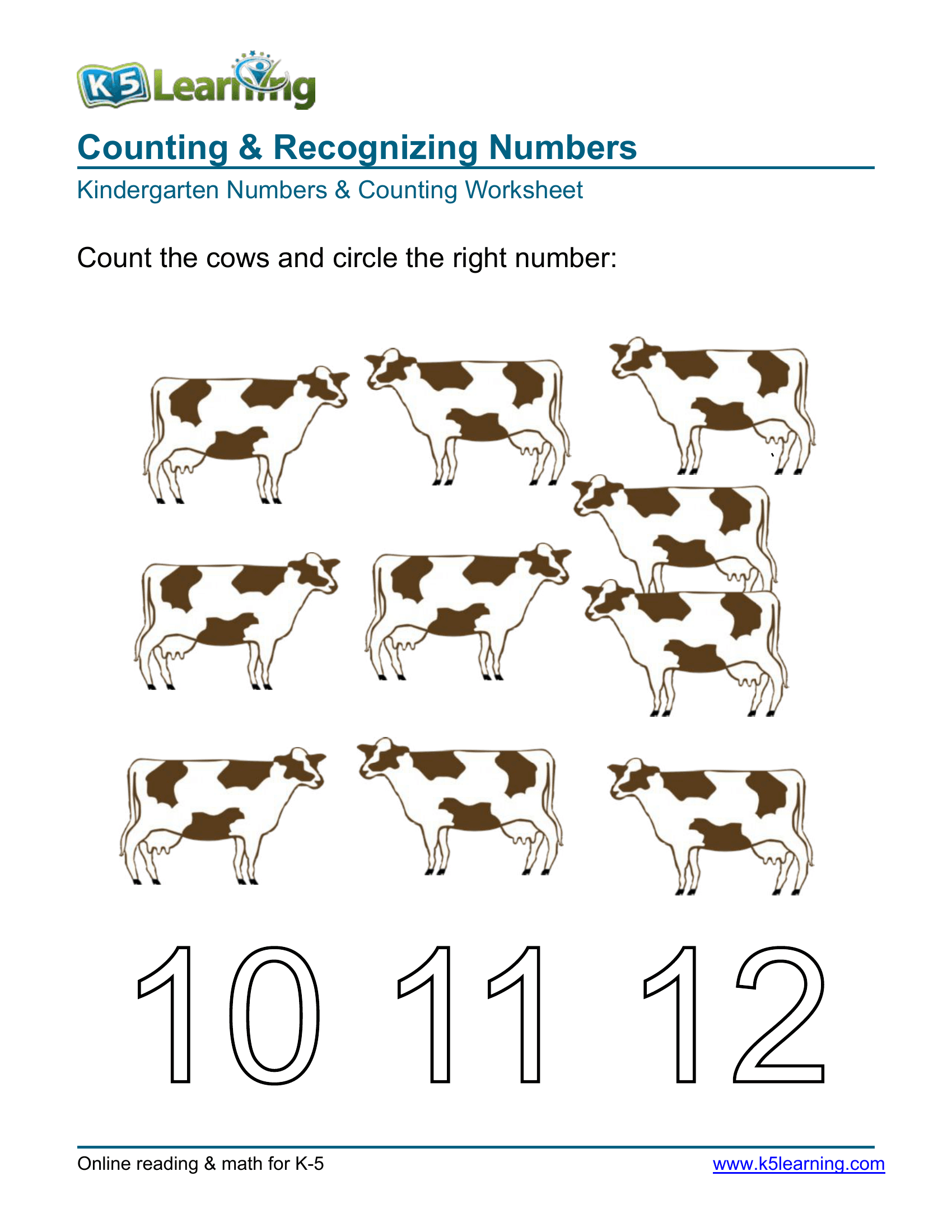 Fun Counting Cows Worksheet for Kids - Page 1